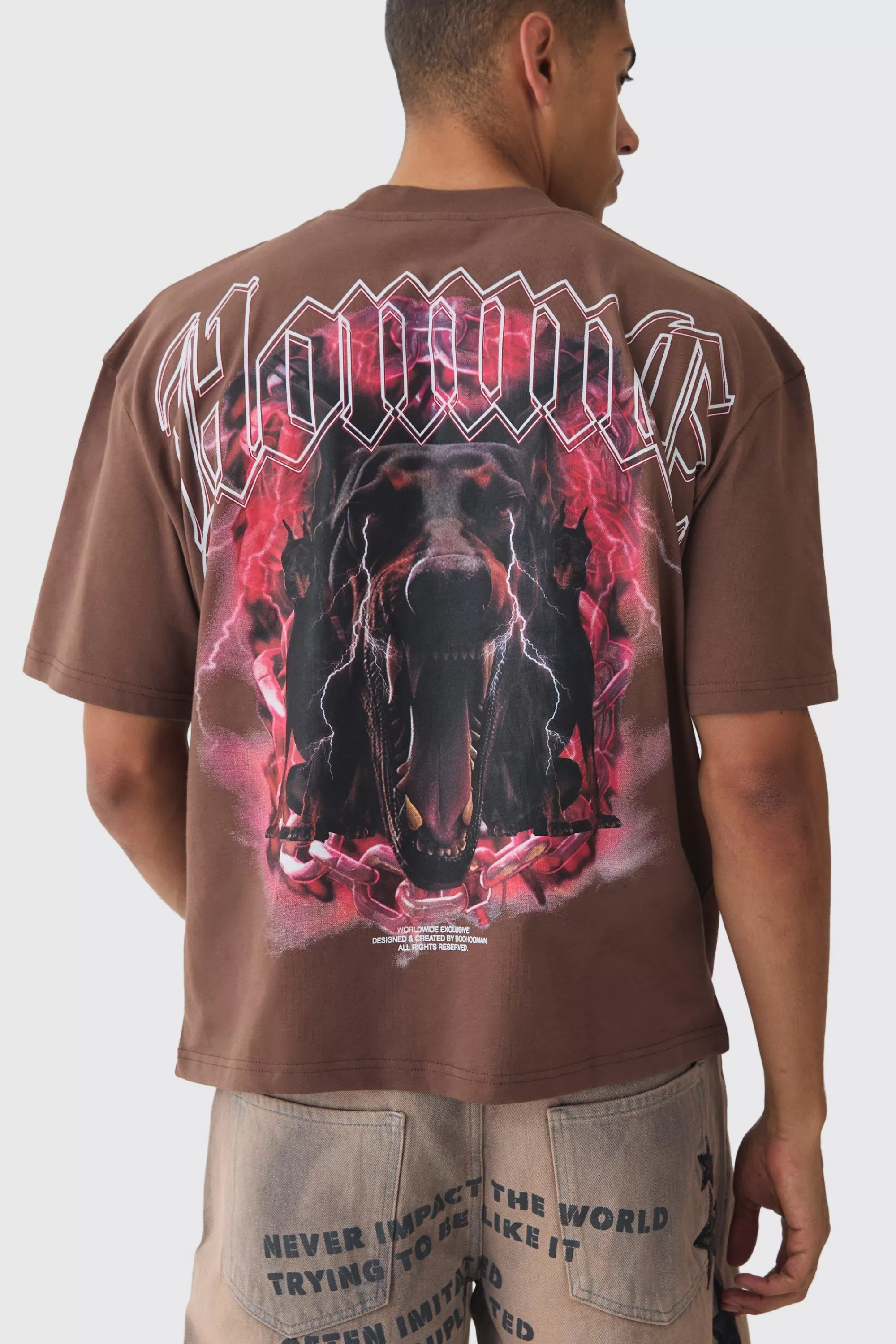 boohooMAN Oversized Boxy Extended Neck Homme Dog Graphic T-shirt | UK chocolate Discount