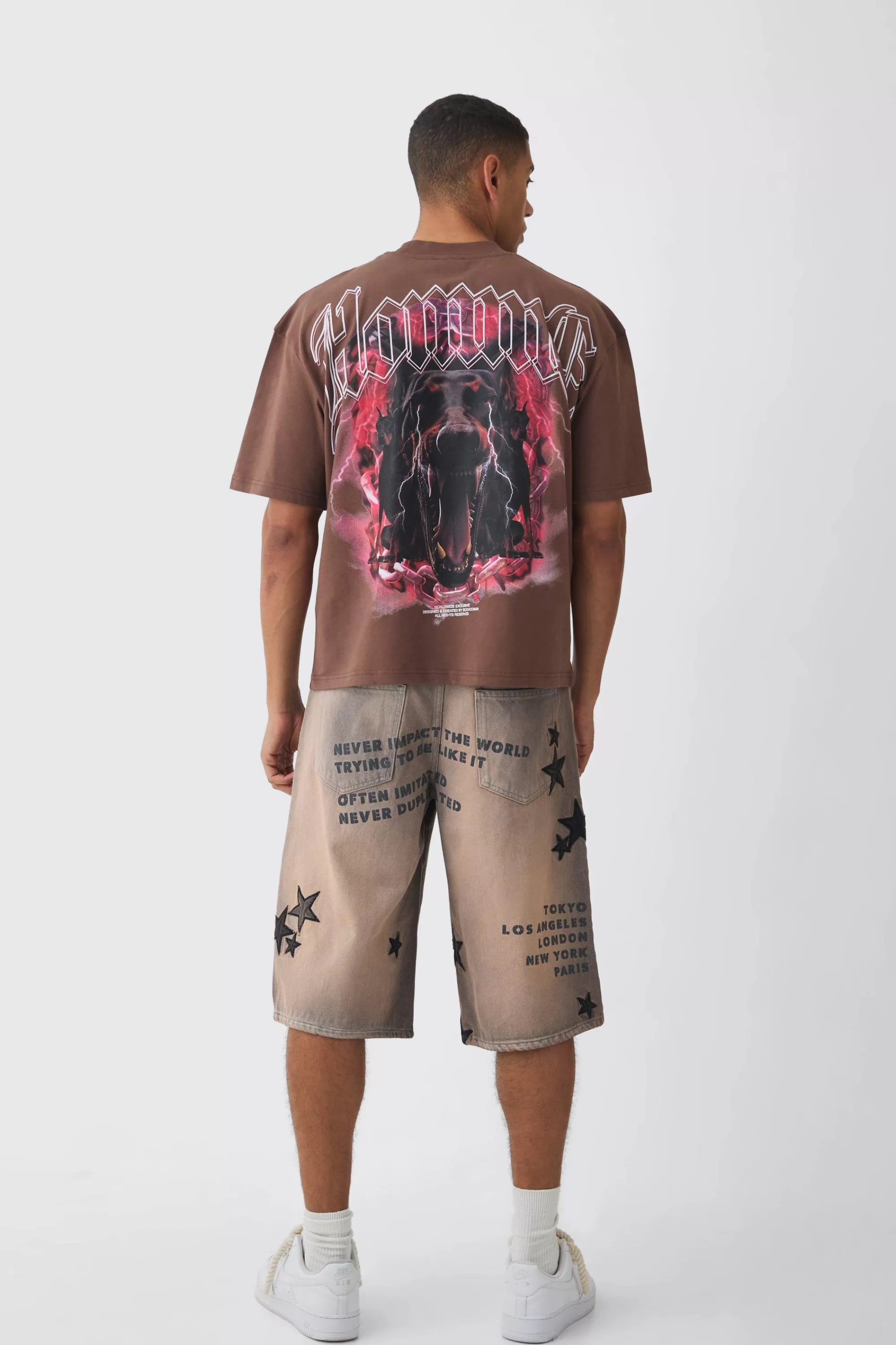 boohooMAN Oversized Boxy Extended Neck Homme Dog Graphic T-shirt | UK chocolate Discount