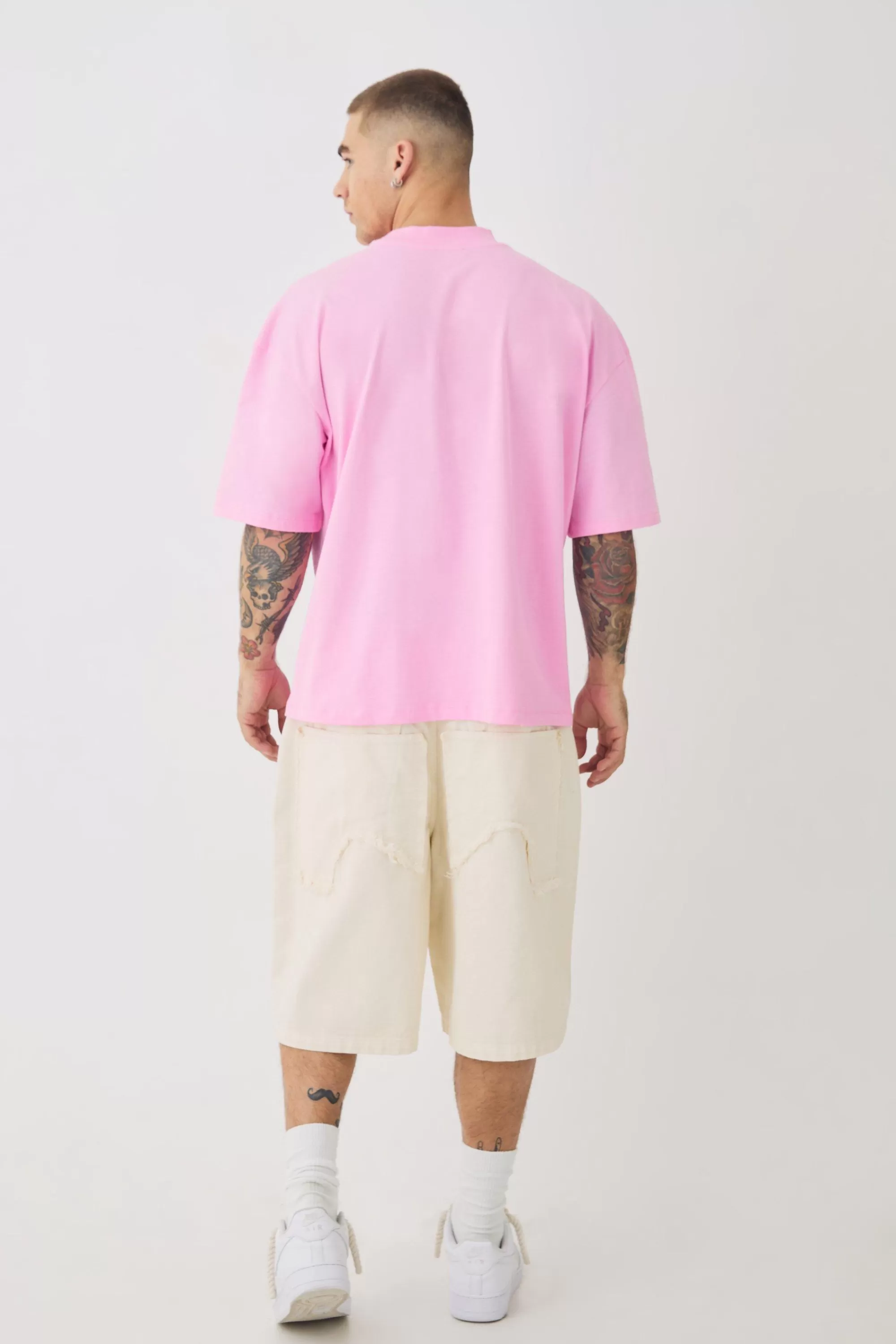 boohooMAN Oversized Boxy Extended Neck Line Drawing T-shirt | UK pink Cheap