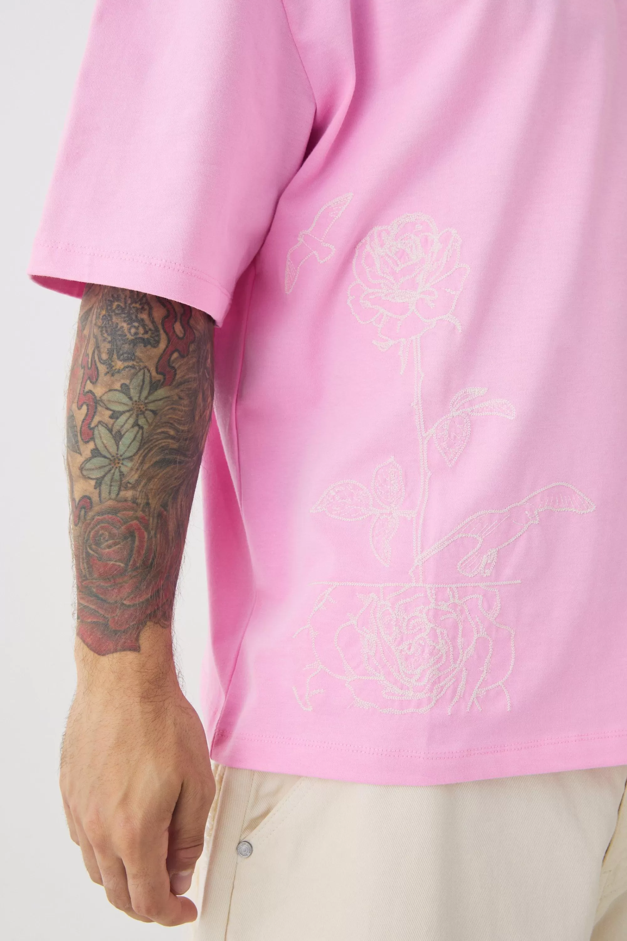 boohooMAN Oversized Boxy Extended Neck Line Drawing T-shirt | UK pink Cheap