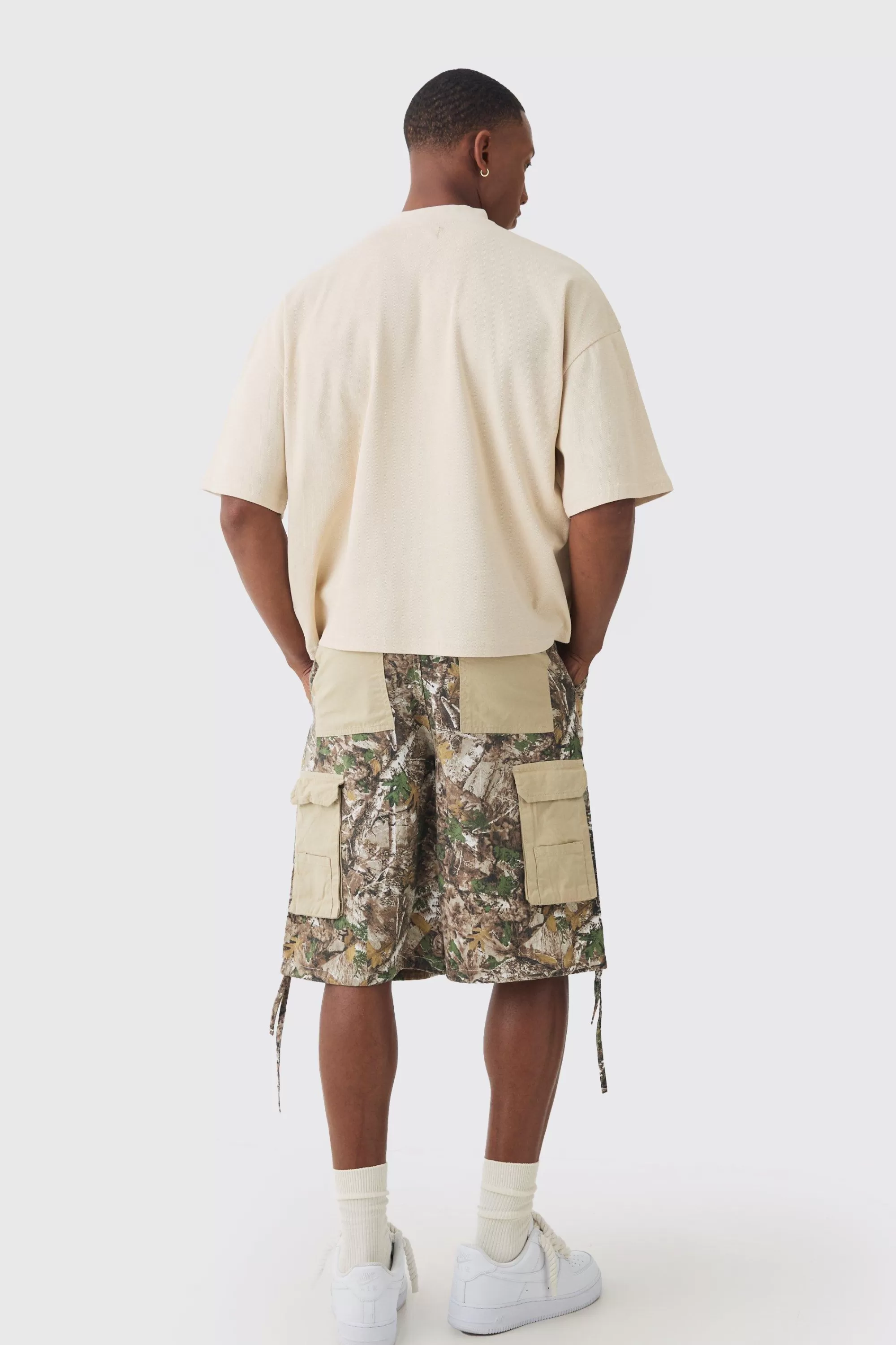 boohooMAN Oversized Boxy Fit Double Knit Mesh T-shirt | UK beige Cheap