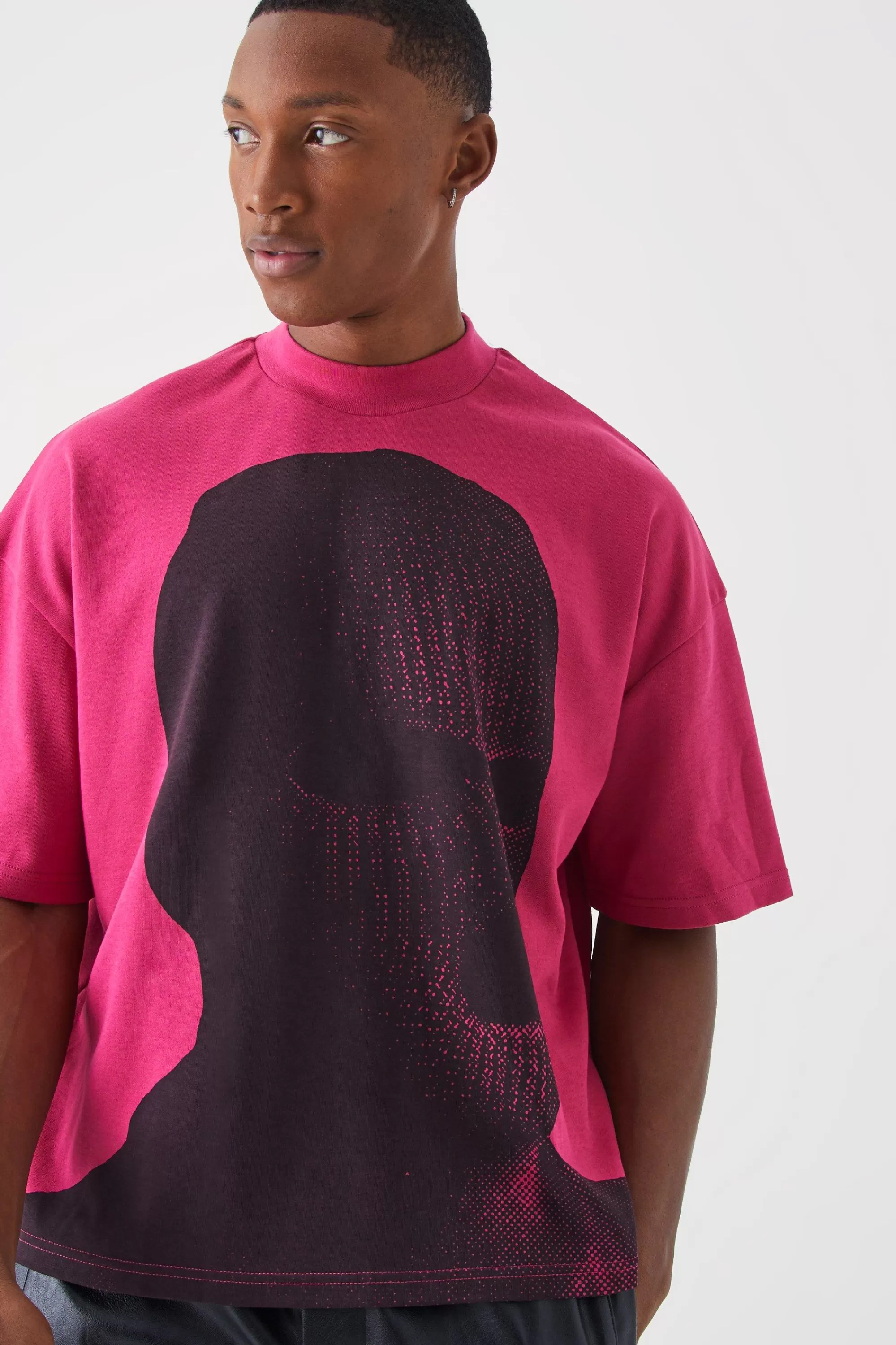 boohooMAN Oversized Boxy Heavyweight Interlock Graphic T-shirt | UK pink Fashion