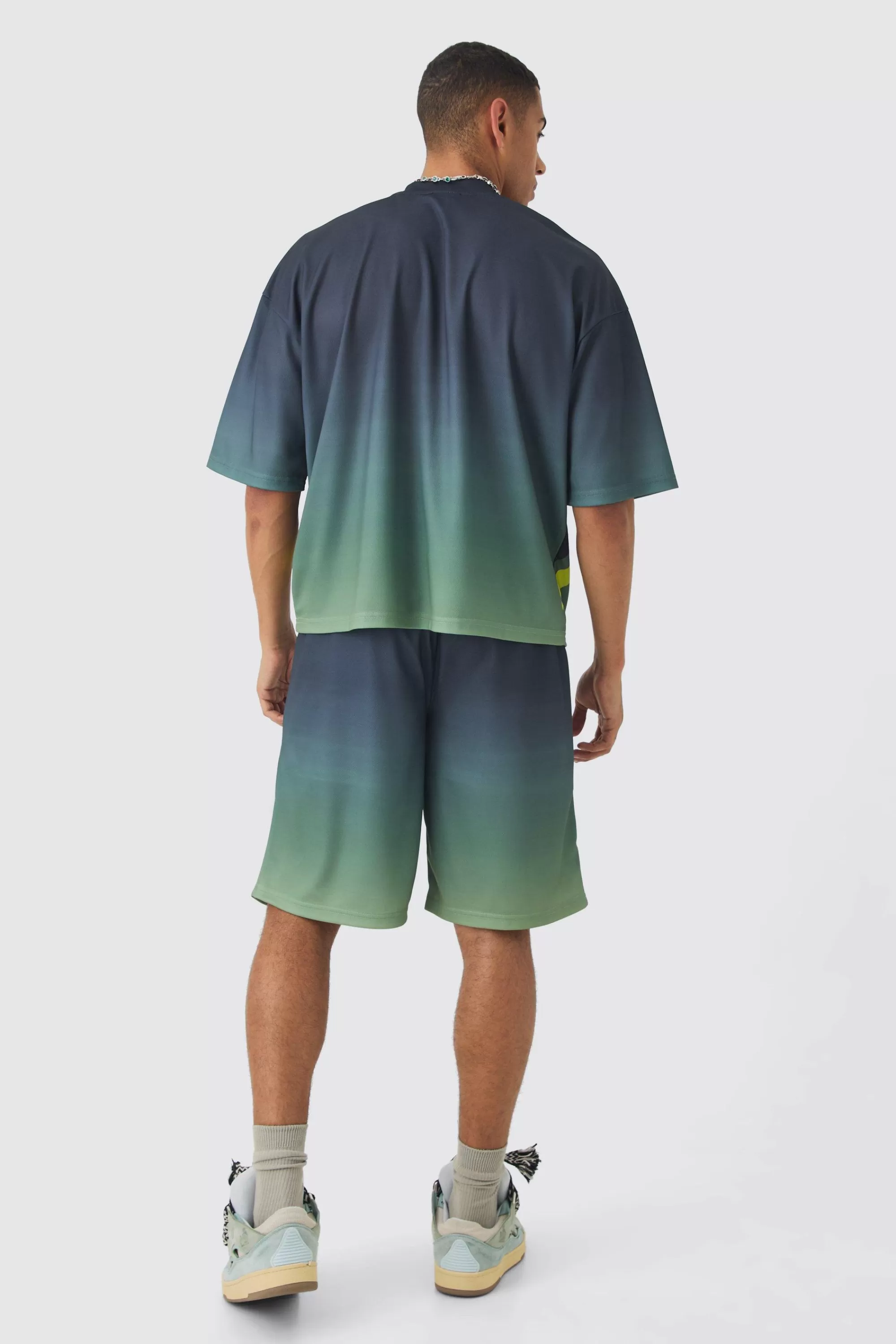 boohooMAN Oversized Boxy Mesh Applique Ombre Moto Printed T-shirt | UK brown Cheap