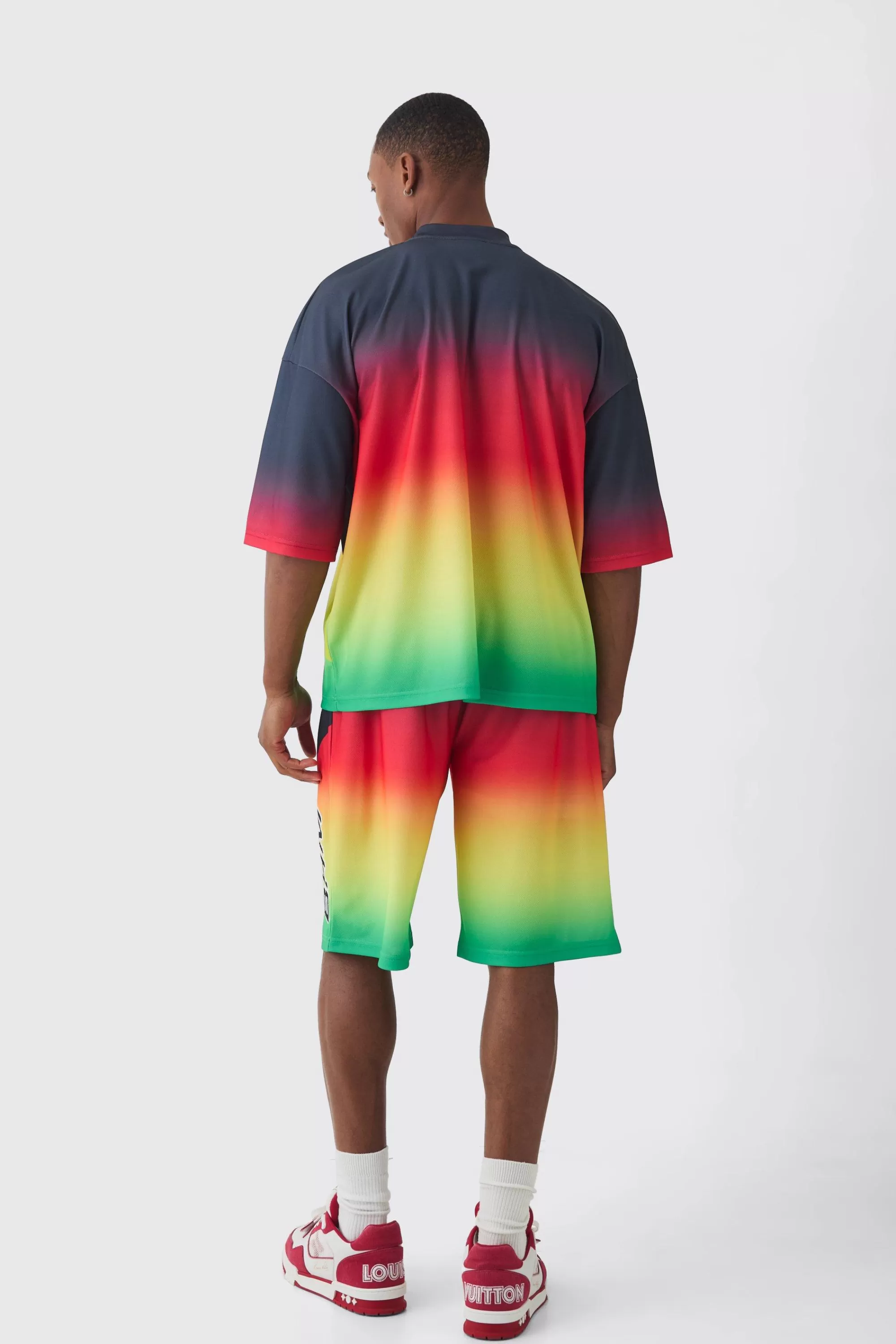 boohooMAN Oversized Boxy Mesh Applique Ombre Printed T-shirt | UK multi Hot