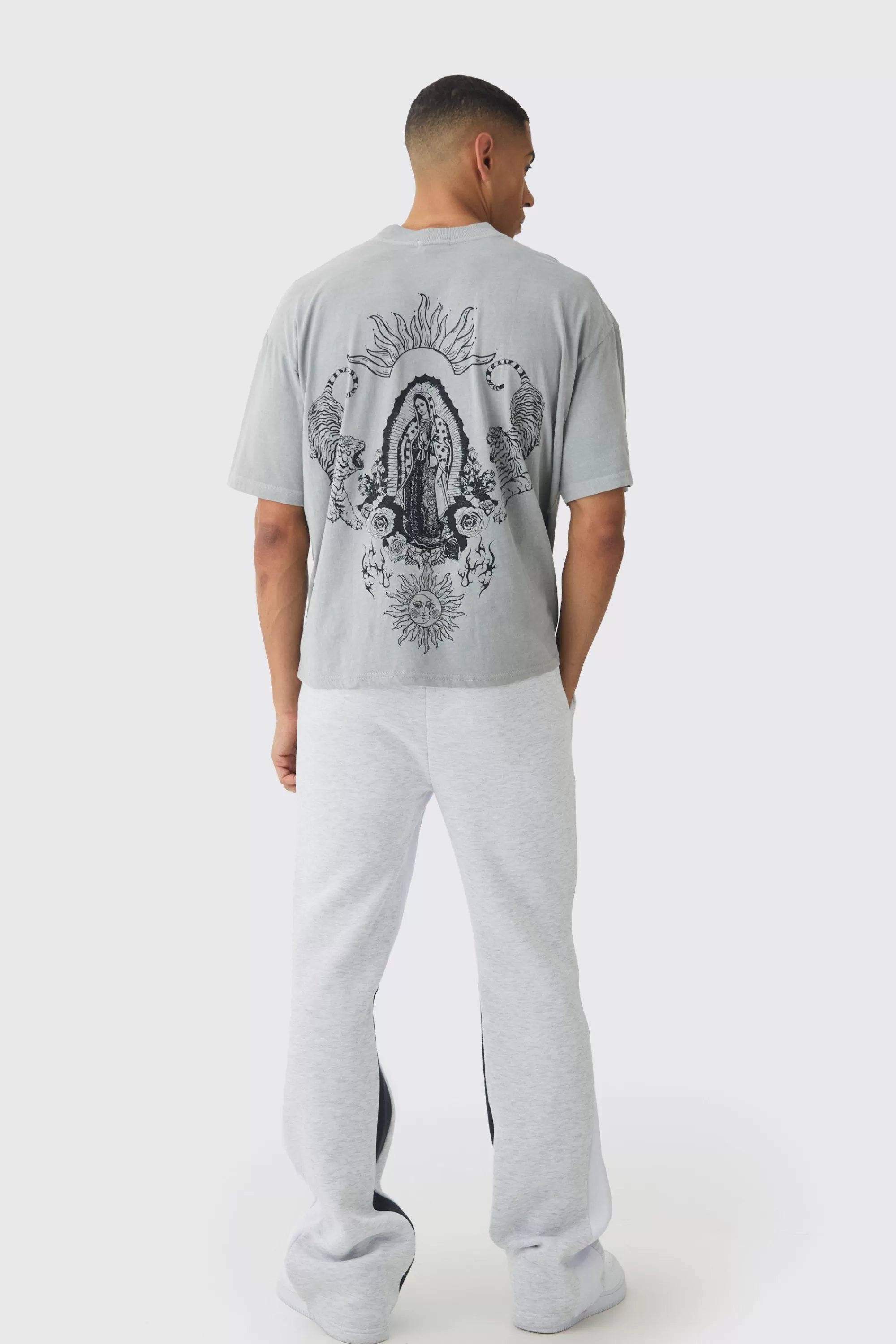 boohooMAN Oversized Boxy Tiger Print T-shirt | UK grey Sale