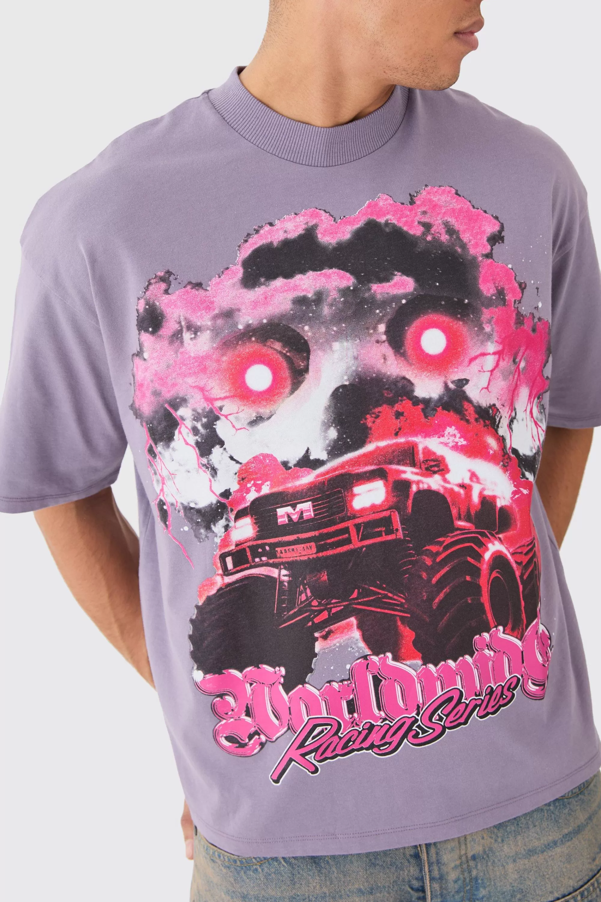 boohooMAN Oversized Boxy Truck Graphic Heavyweight T-shirt | UK purple Online