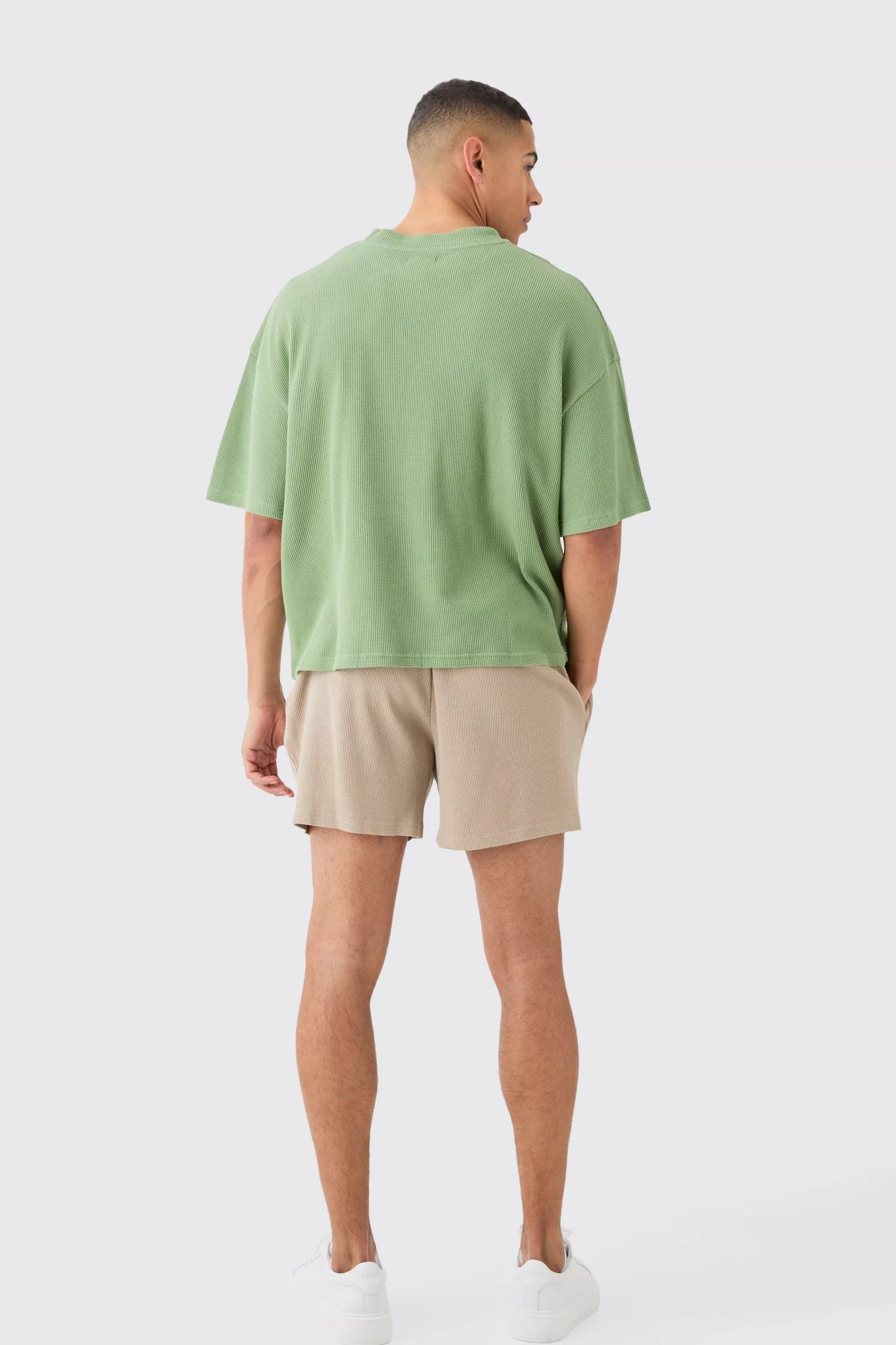 boohooMAN Oversized Boxy Waffle T-shirt | UK sage Fashion