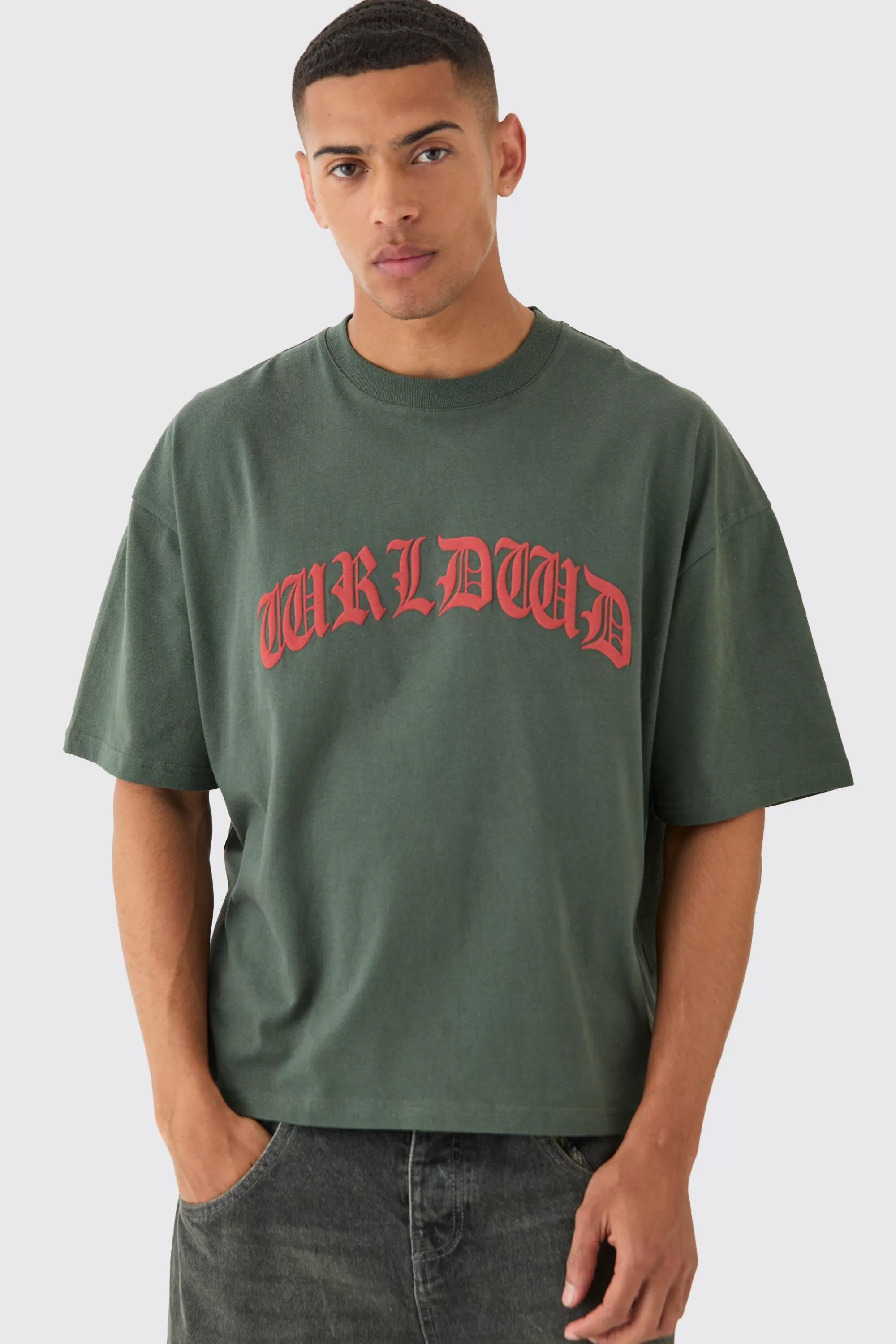 boohooMAN Oversized Boxy Worldwide T-shirt | UK khaki Discount