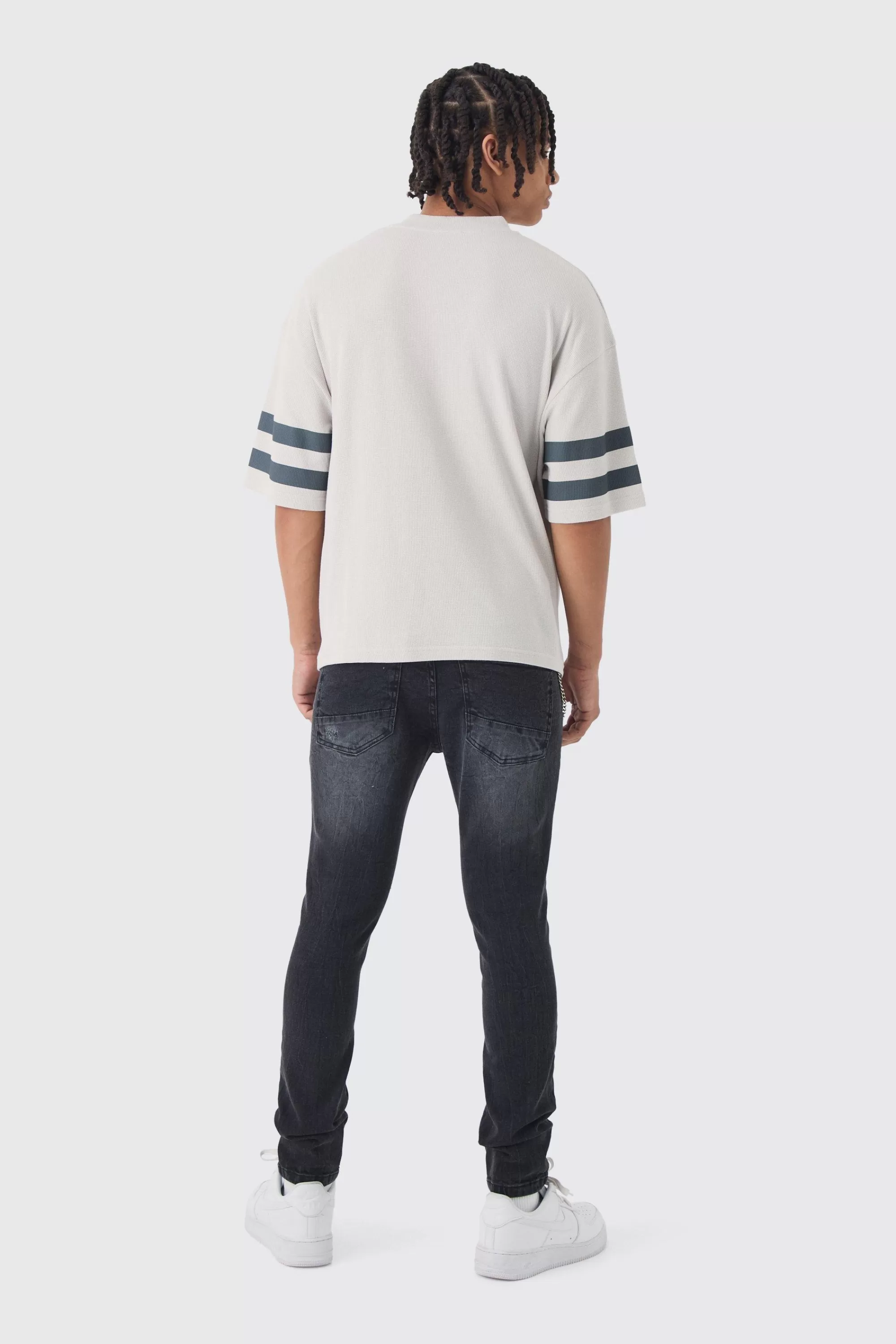 boohooMAN Oversized Boxy Worldwide Waffle T-shirt | UK light grey Cheap