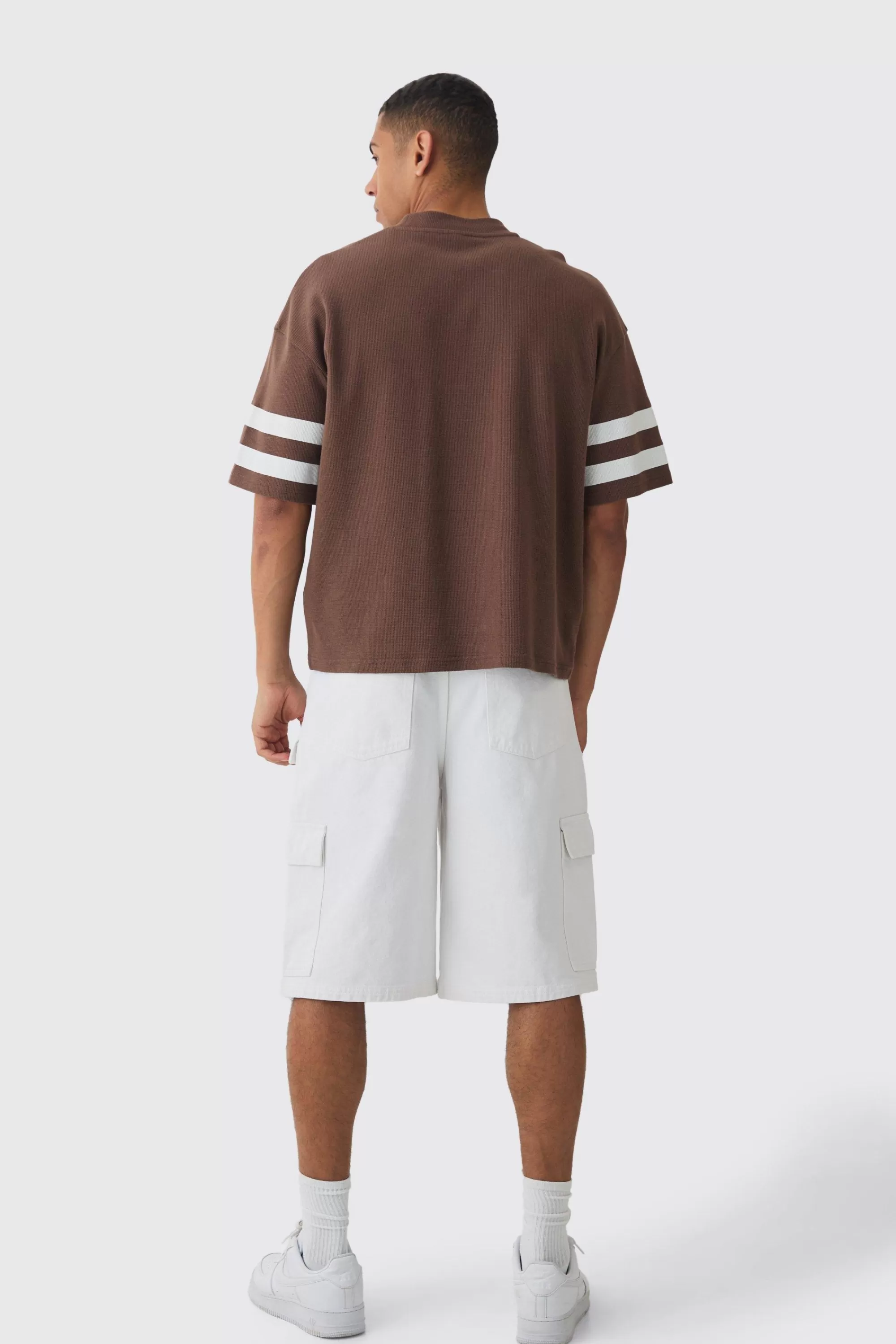 boohooMAN Oversized Boxy Worldwide Waffle T-shirt | UK brown Shop