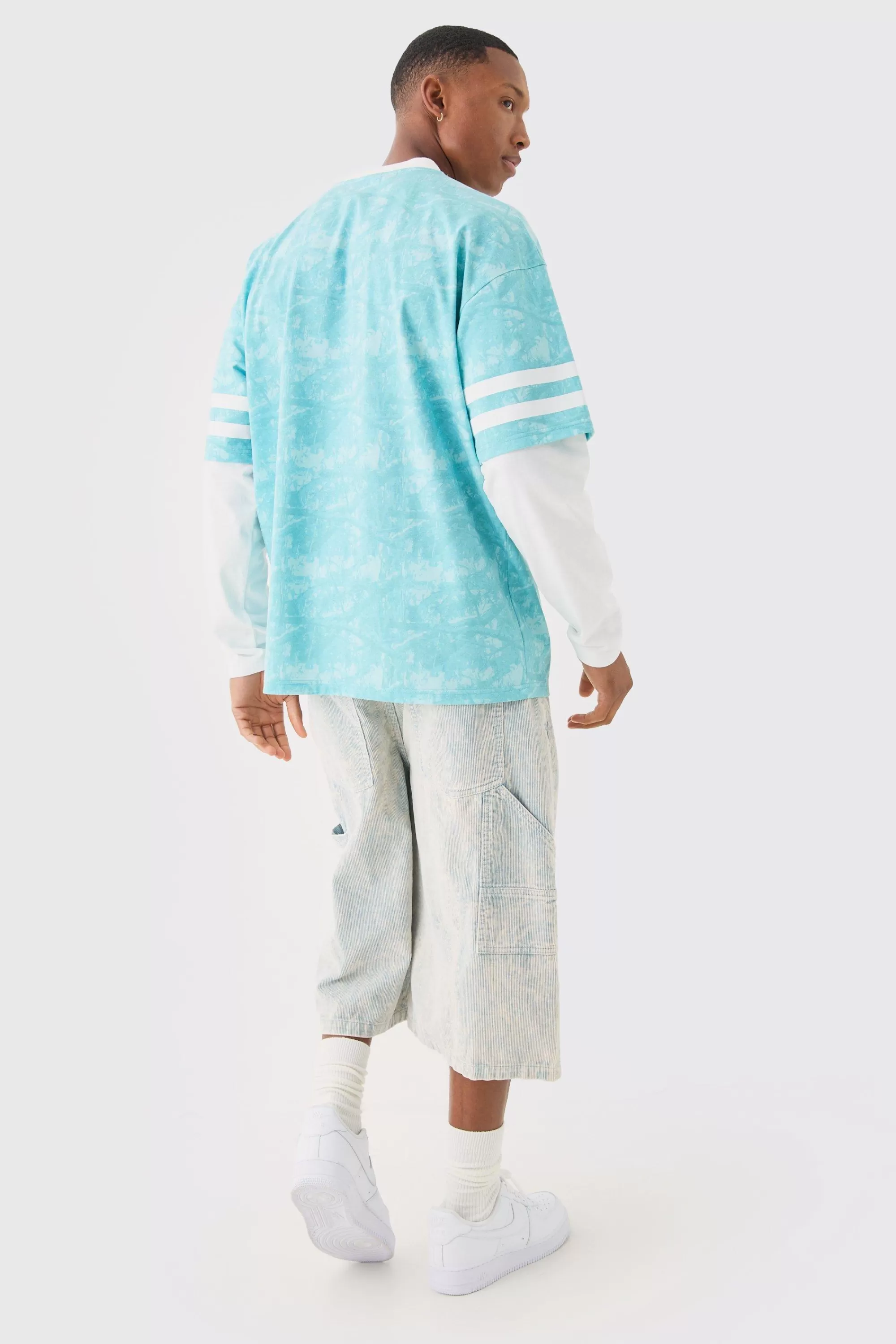 boohooMAN Oversized Camo Homme Print Layered T-shirt | UK blue New
