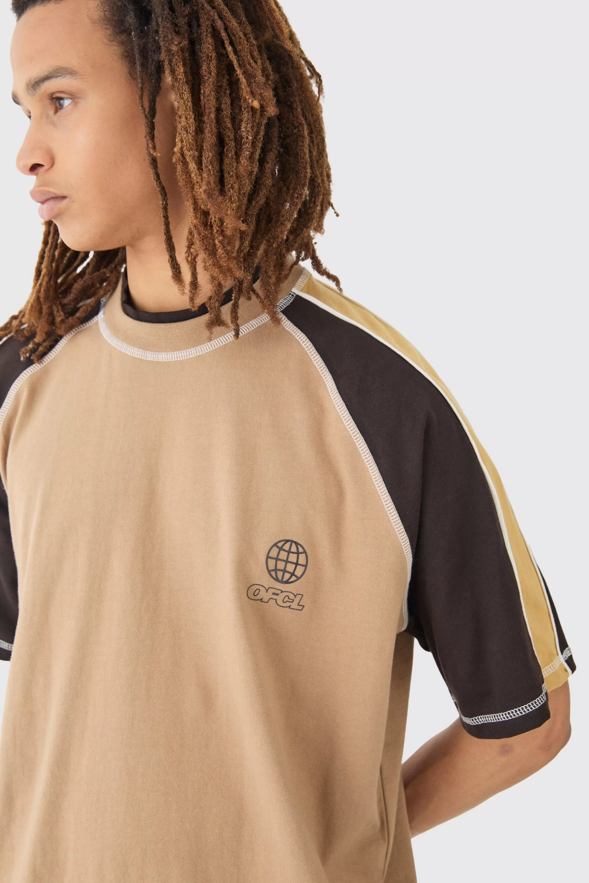 boohooMAN Oversized Carded Heavyweight Panelled Ofcl T-shirt | UK brown Flash Sale