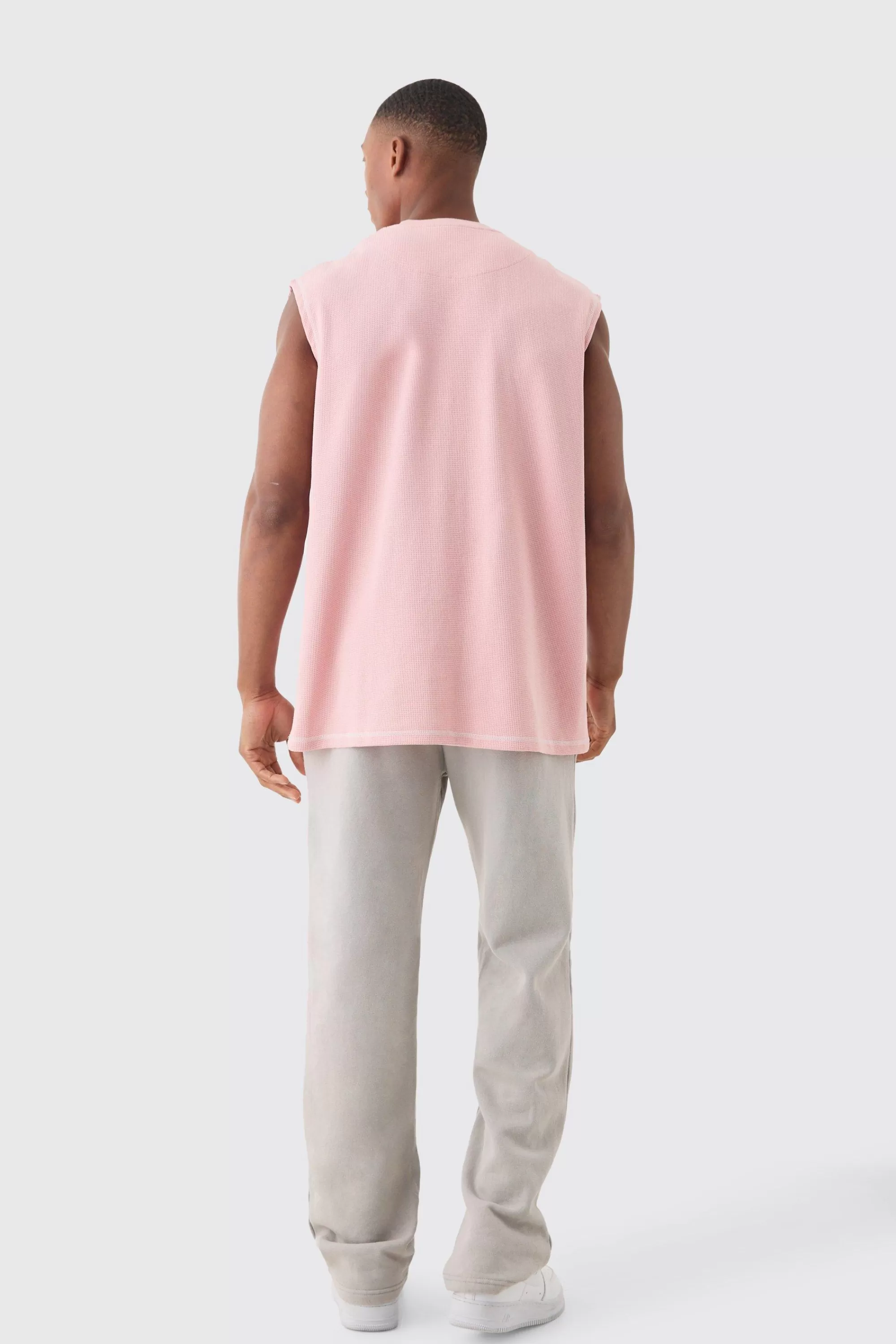 boohooMAN Oversized Contrast Waffle Tank | UK pink Best