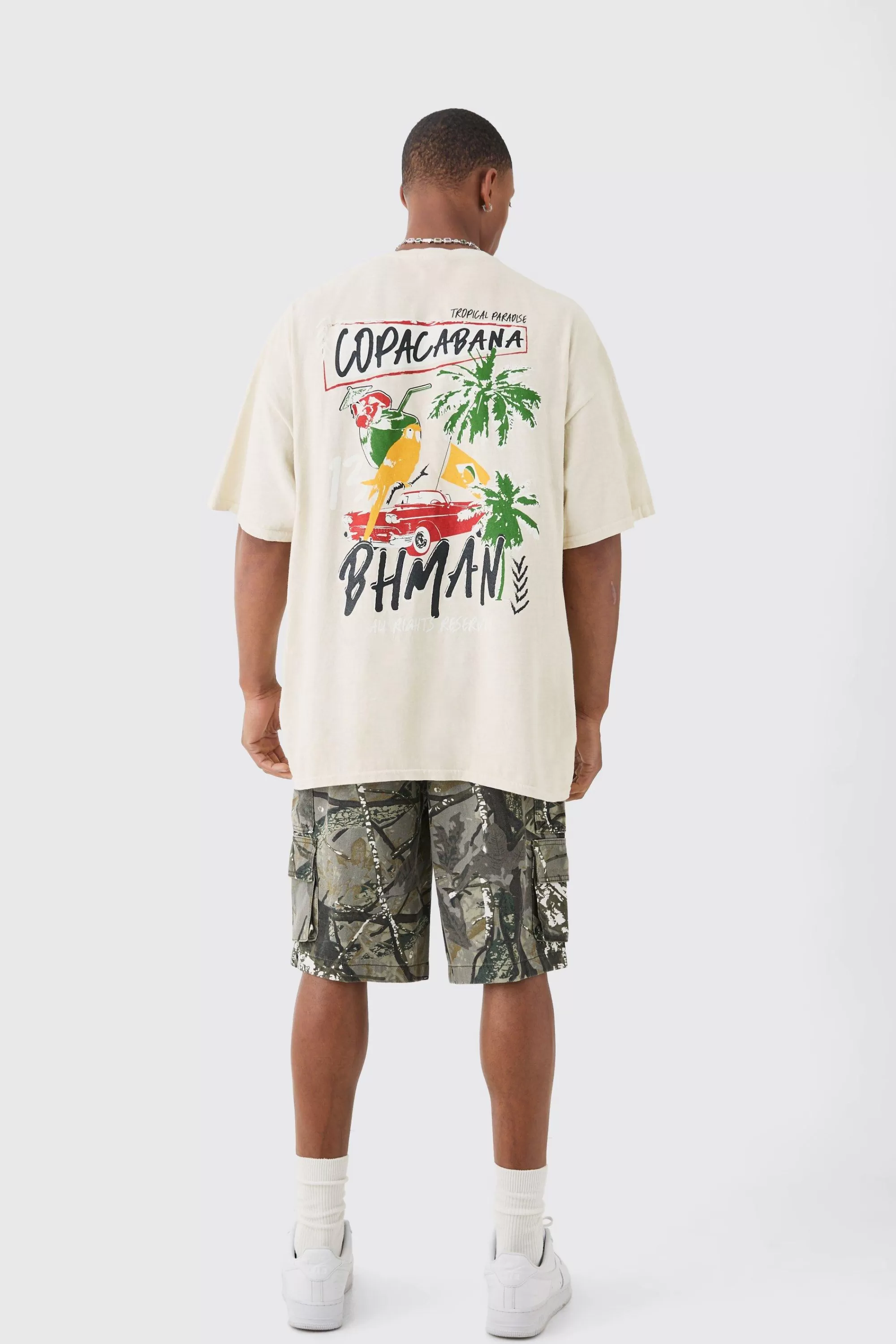 boohooMAN Oversized Copacabana Printed Back Print T-shirt | UK sand Discount