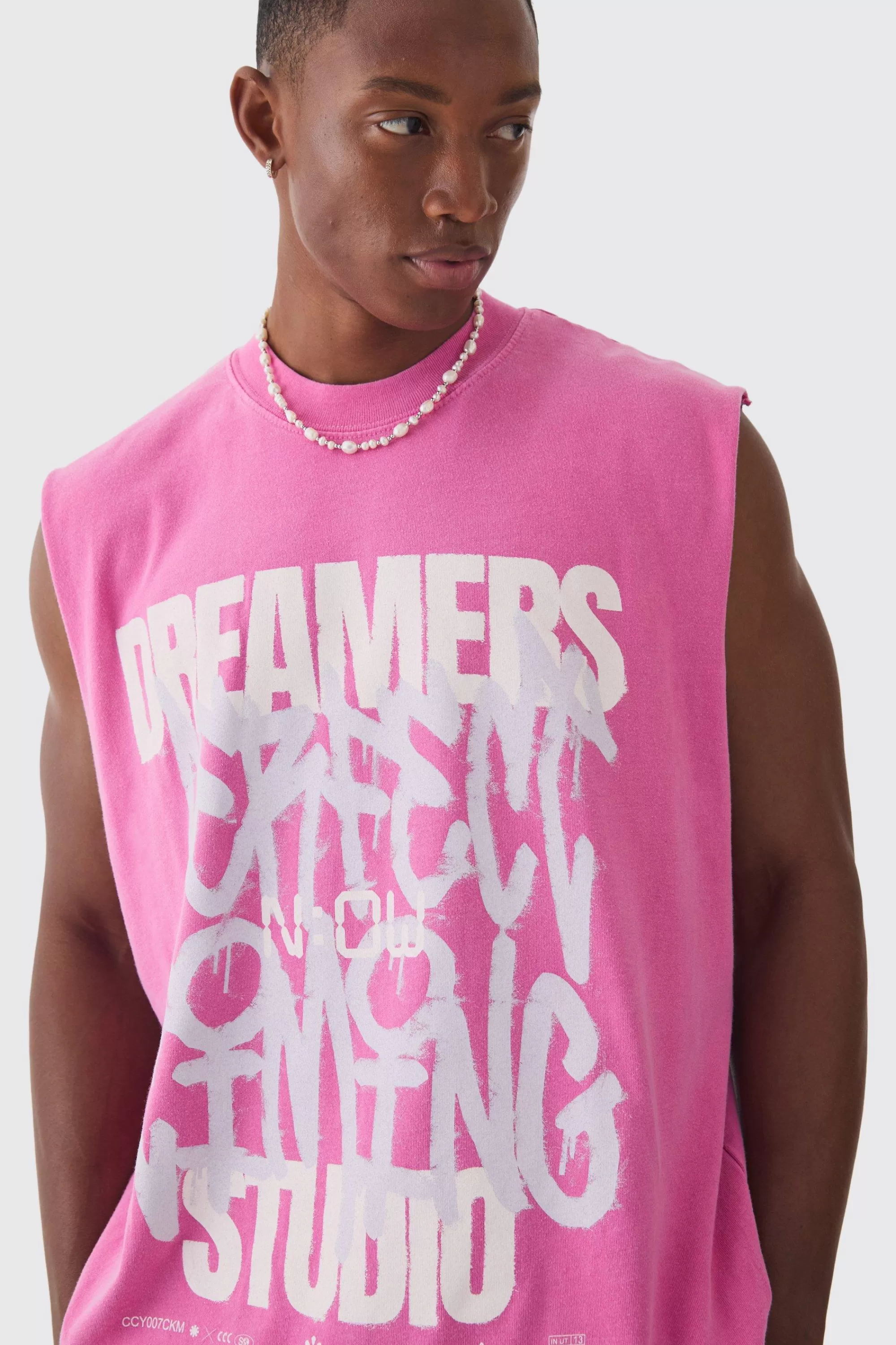 boohooMAN Oversized Dreamers Graffiti Printed Wash Tank | UK pink Cheap