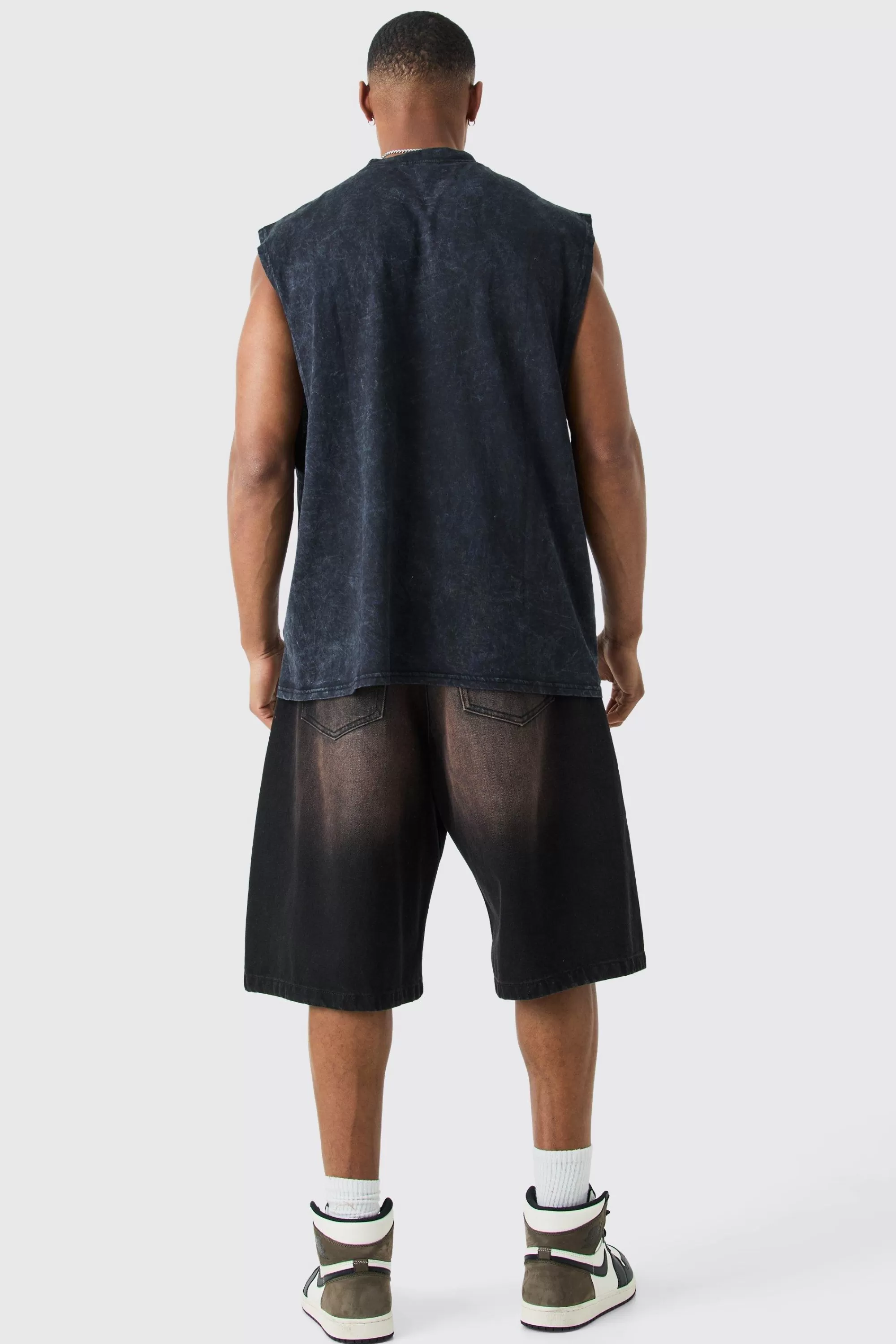 boohooMAN Oversized Drop Armhole Acid Wash Tank | UK charcoal Cheap