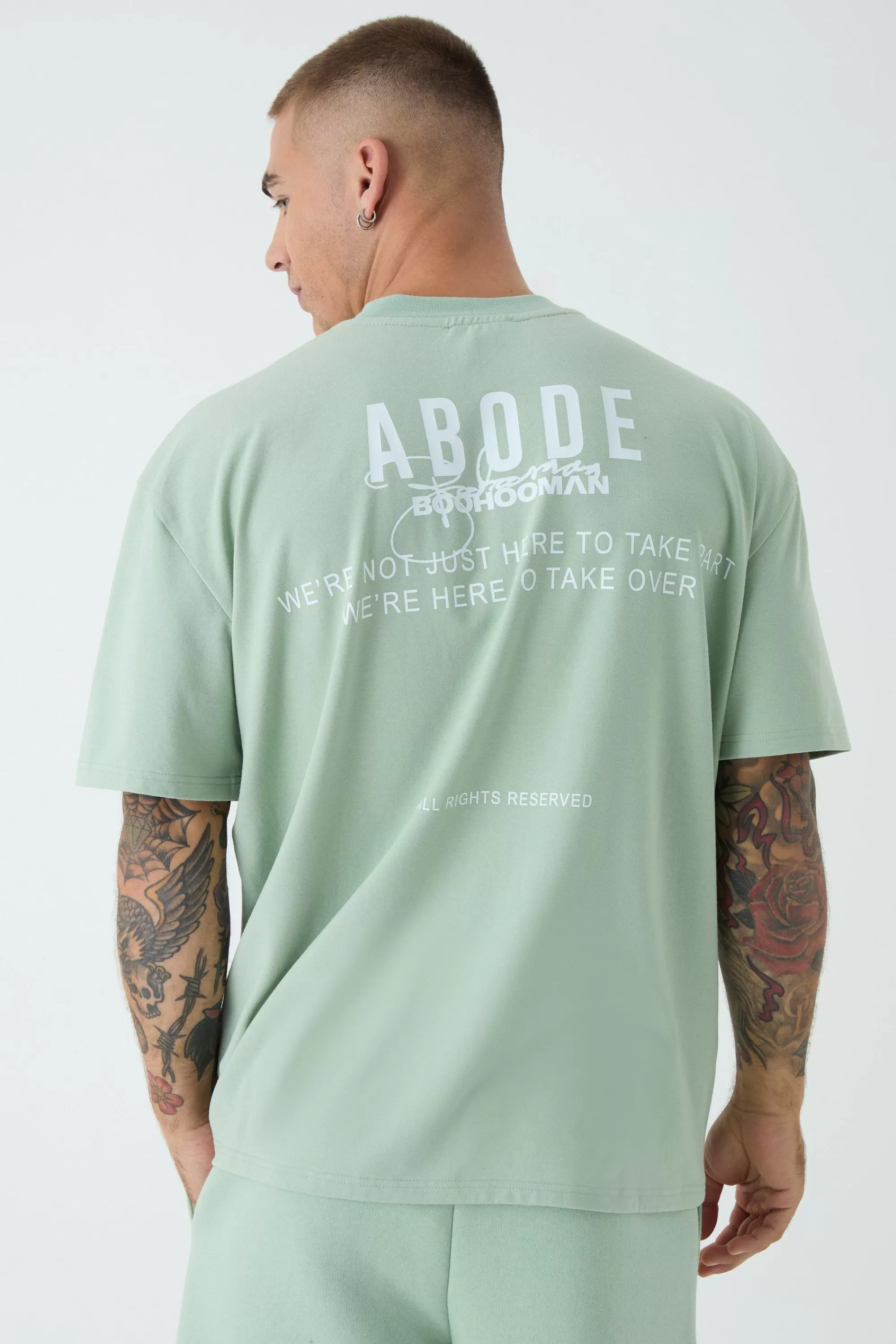 boohooMAN Oversized Extended Neck ABODE T-shirt | UK sage Hot