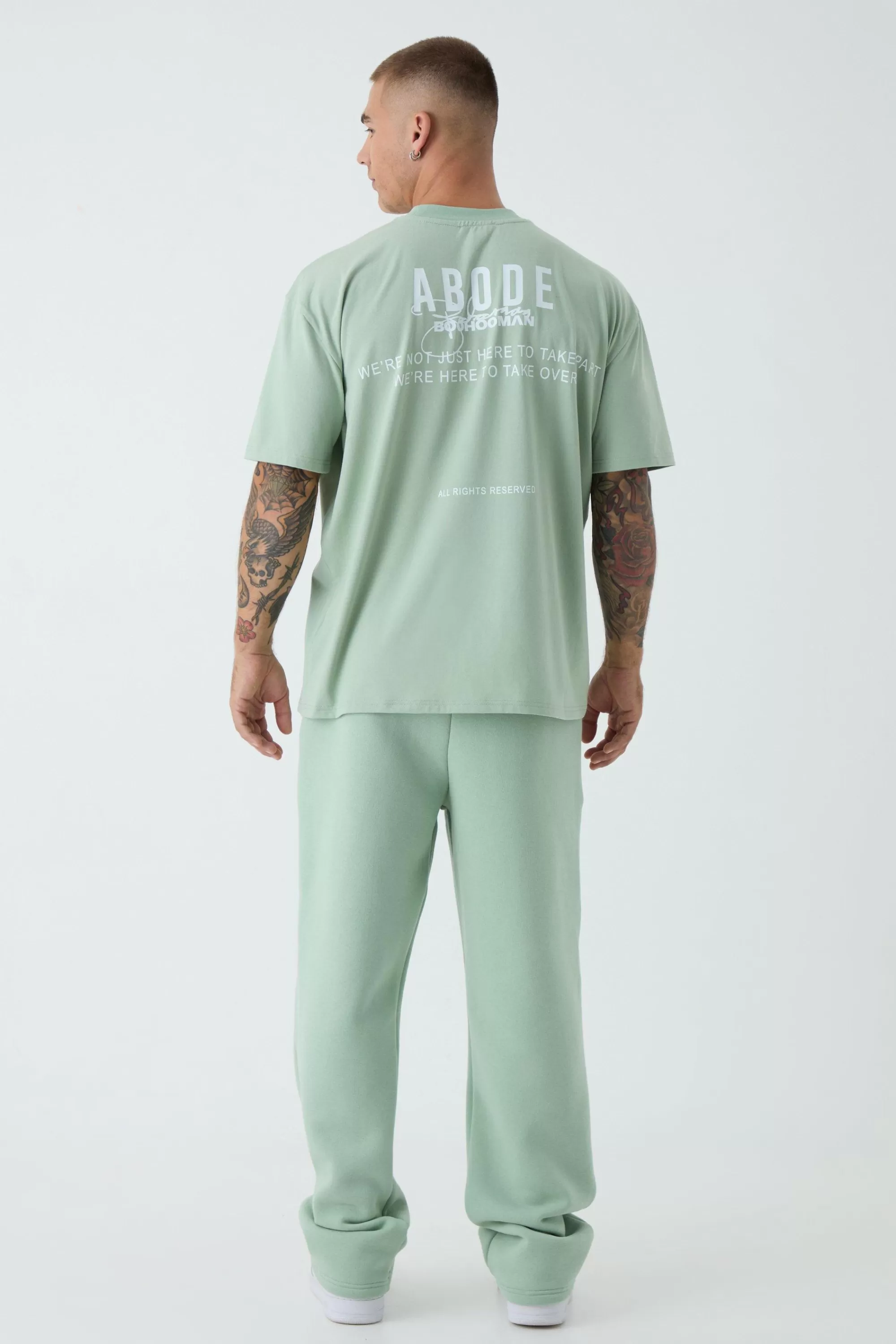 boohooMAN Oversized Extended Neck ABODE T-shirt | UK sage Hot