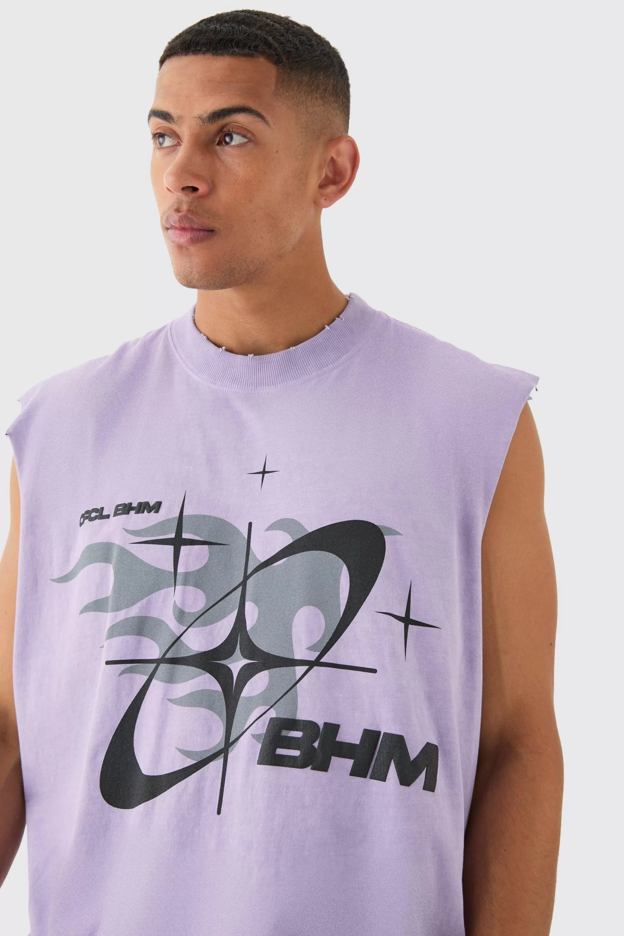 boohooMAN Oversized Extended Neck Boxy Drop Shoulder Washed Tank | UK lilac Outlet