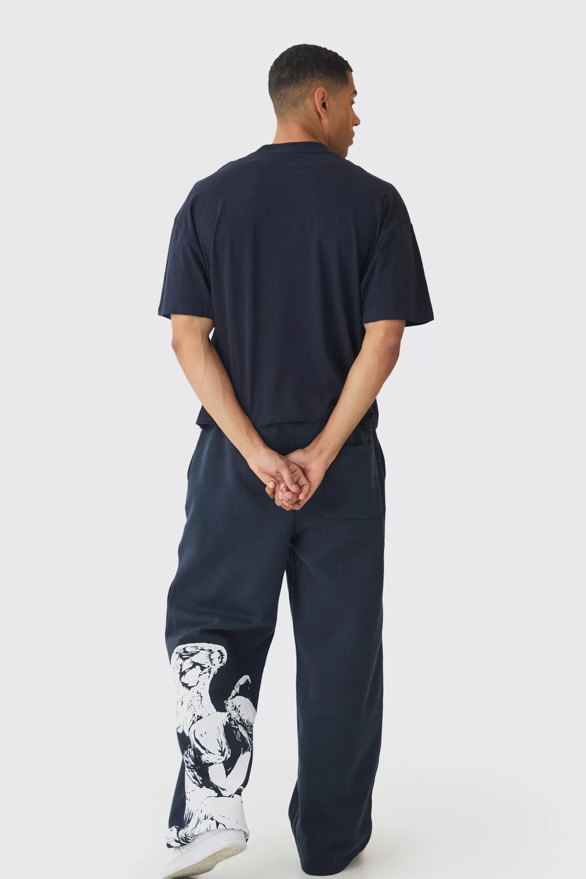 boohooMAN Oversized Extended Neck Boxy Los Angeles Print T-Shirt | UK navy Cheap