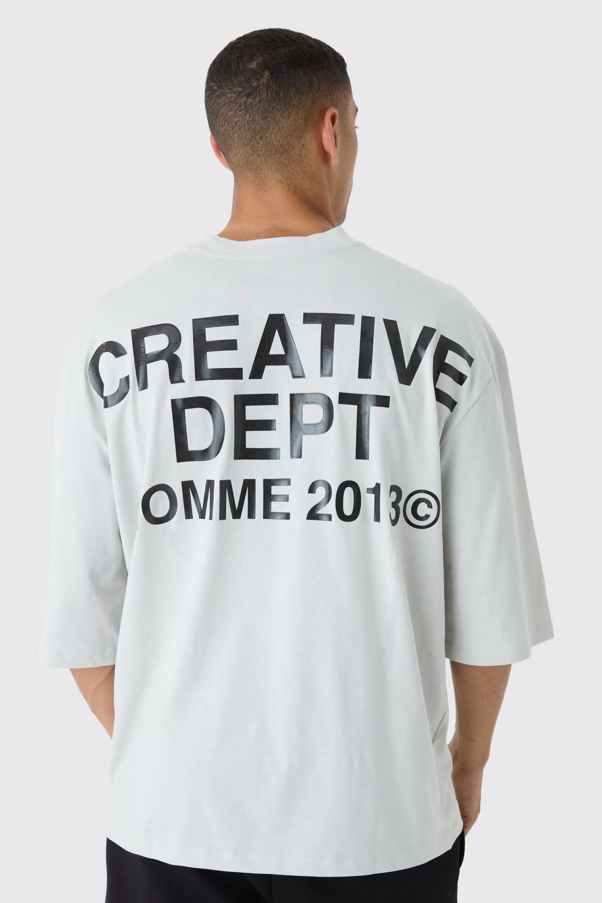 boohooMAN Oversized Extended Neck Creative Dept T-shirt | UK light grey Best