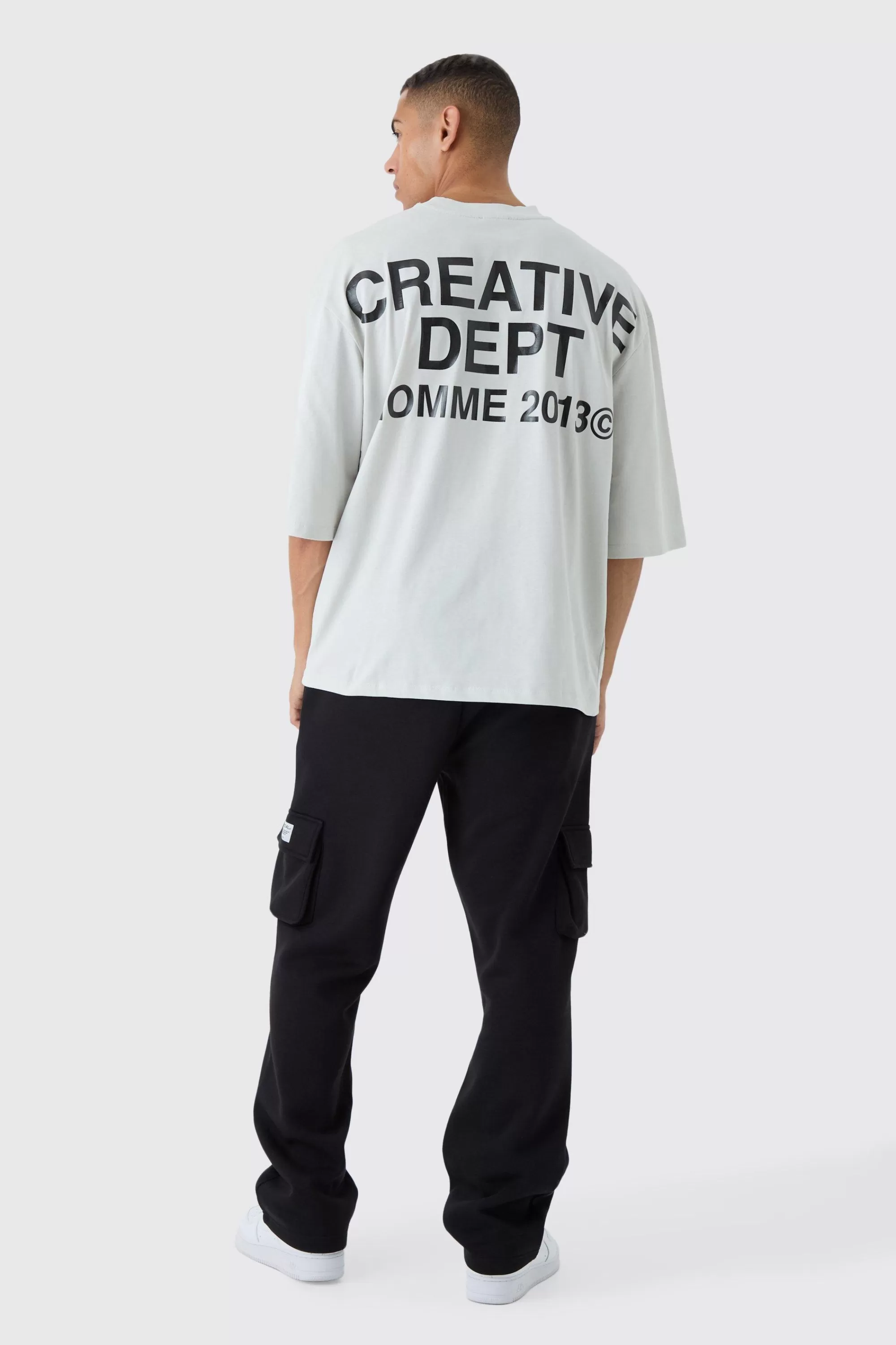 boohooMAN Oversized Extended Neck Creative Dept T-shirt | UK light grey Best