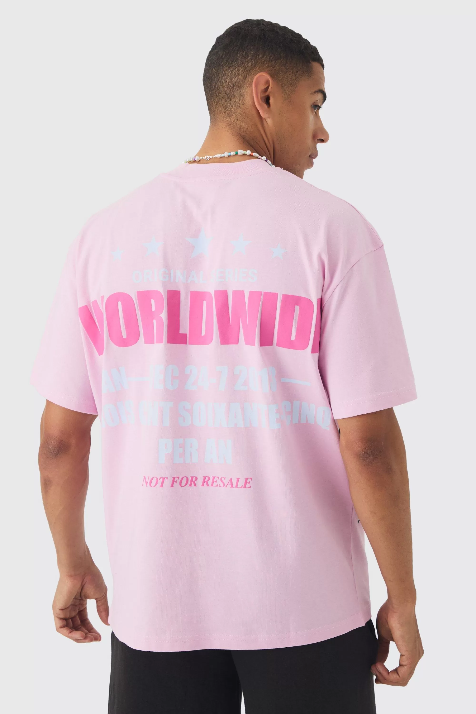 boohooMAN Oversized Extended Neck Distressed Worldwide T-shirt | UK pink Best