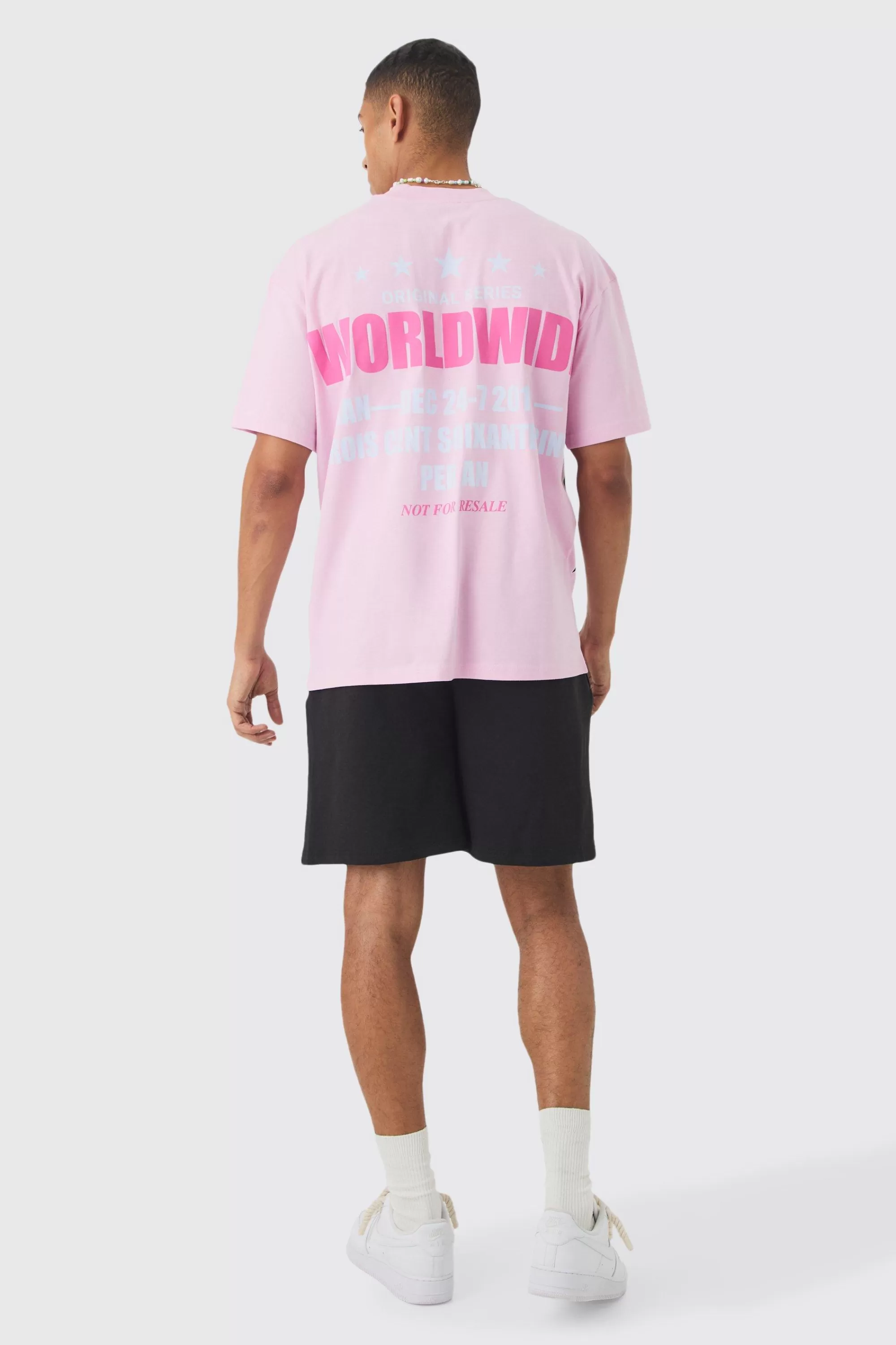 boohooMAN Oversized Extended Neck Distressed Worldwide T-shirt | UK pink Best