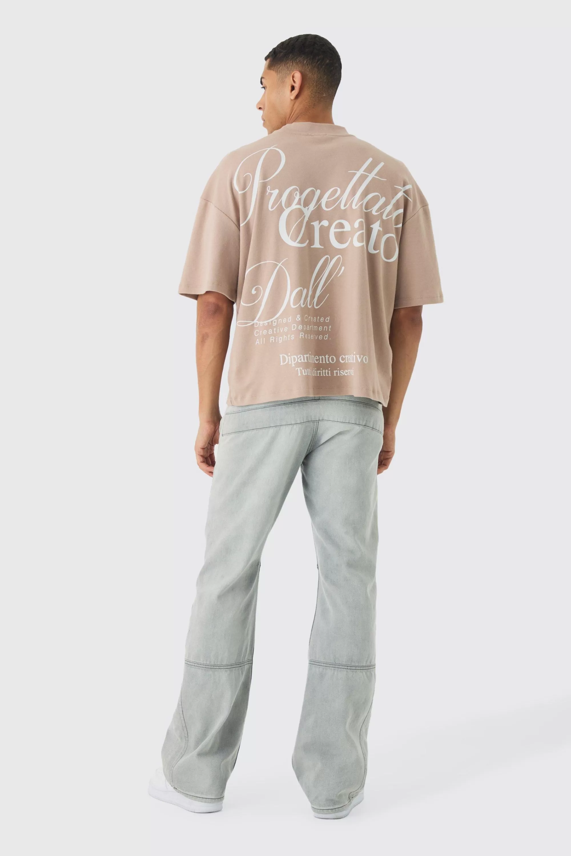 boohooMAN Oversized Extended Neck Embroidered Heavy Interlock T-shirt | UK mocha Flash Sale