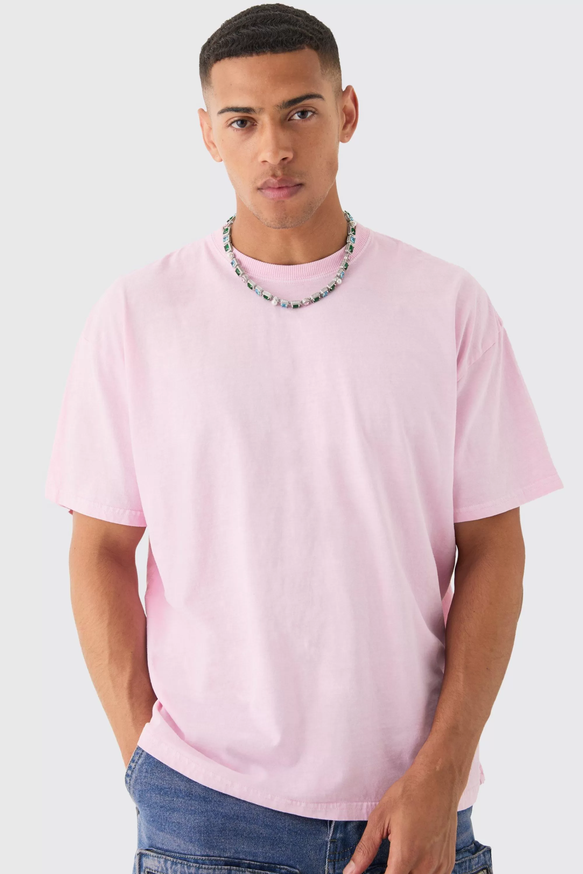 boohooMAN Oversized Extended Neck Flame Heart Wash Back Print T-shirt | UK pink Online