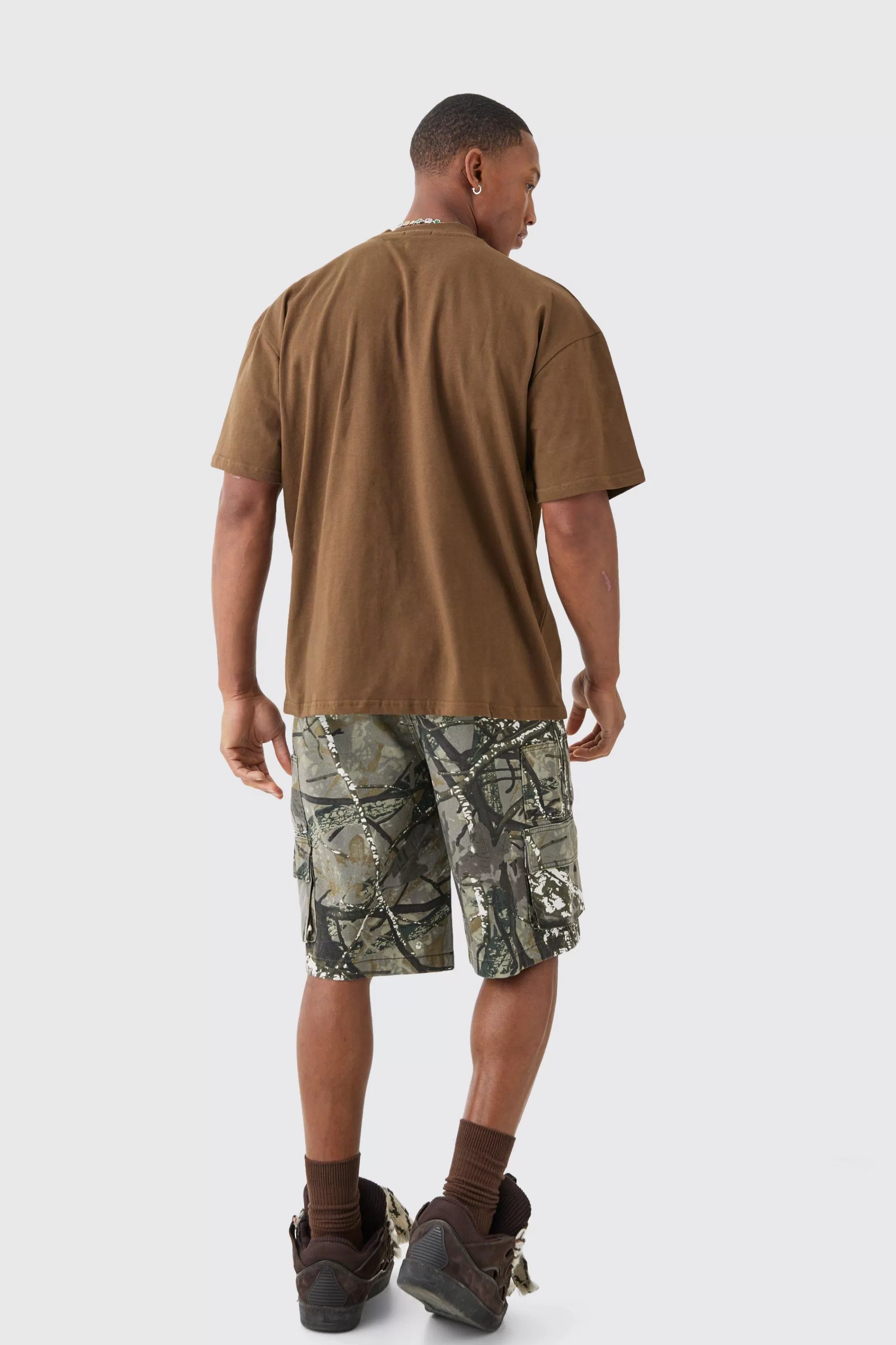 boohooMAN Oversized Extended Neck Graphic Heavy T-shirt | UK brown Clearance