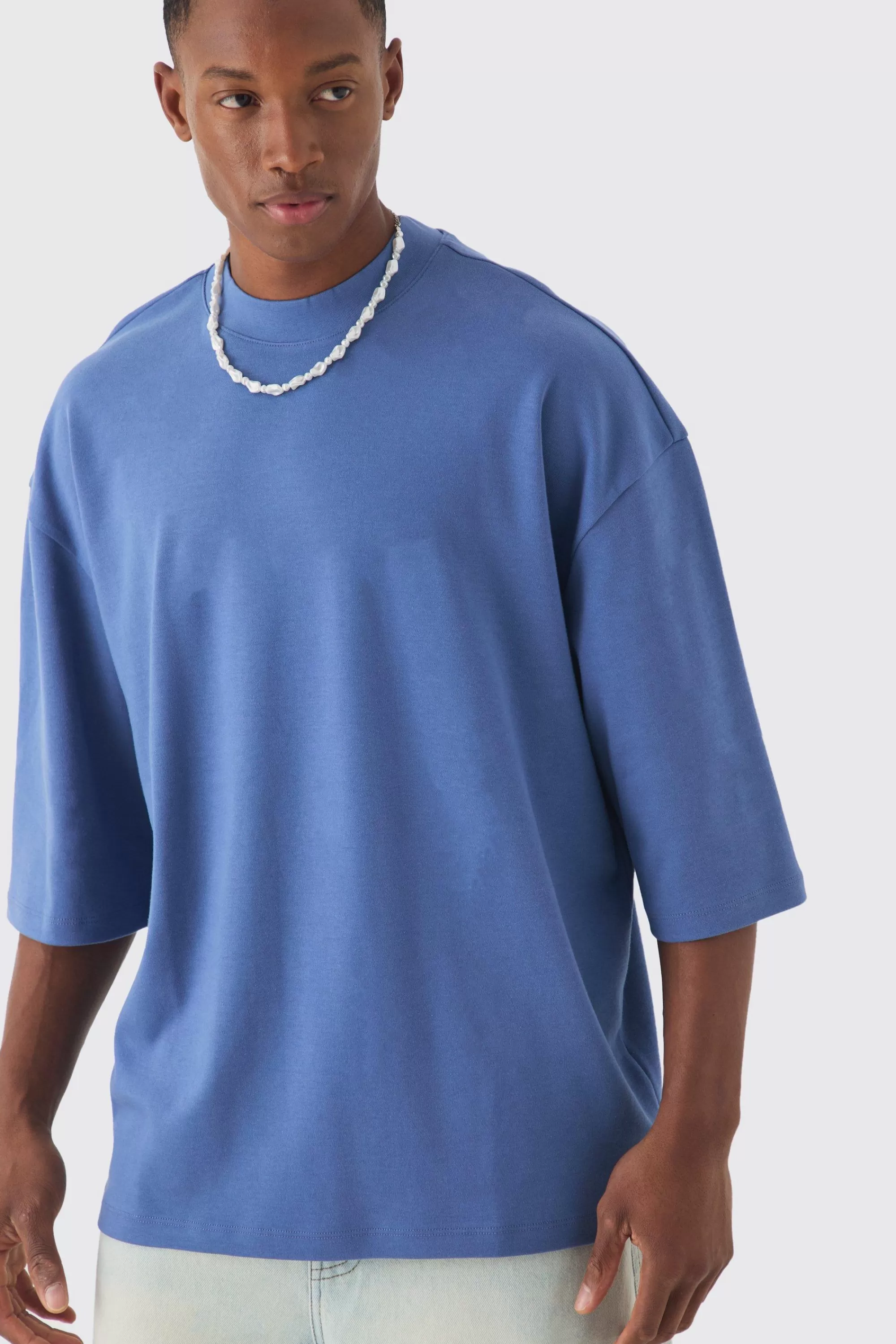 boohooMAN Oversized Extended Neck Heavy Interlock World Back Print T-shirt | UK dark blue Hot