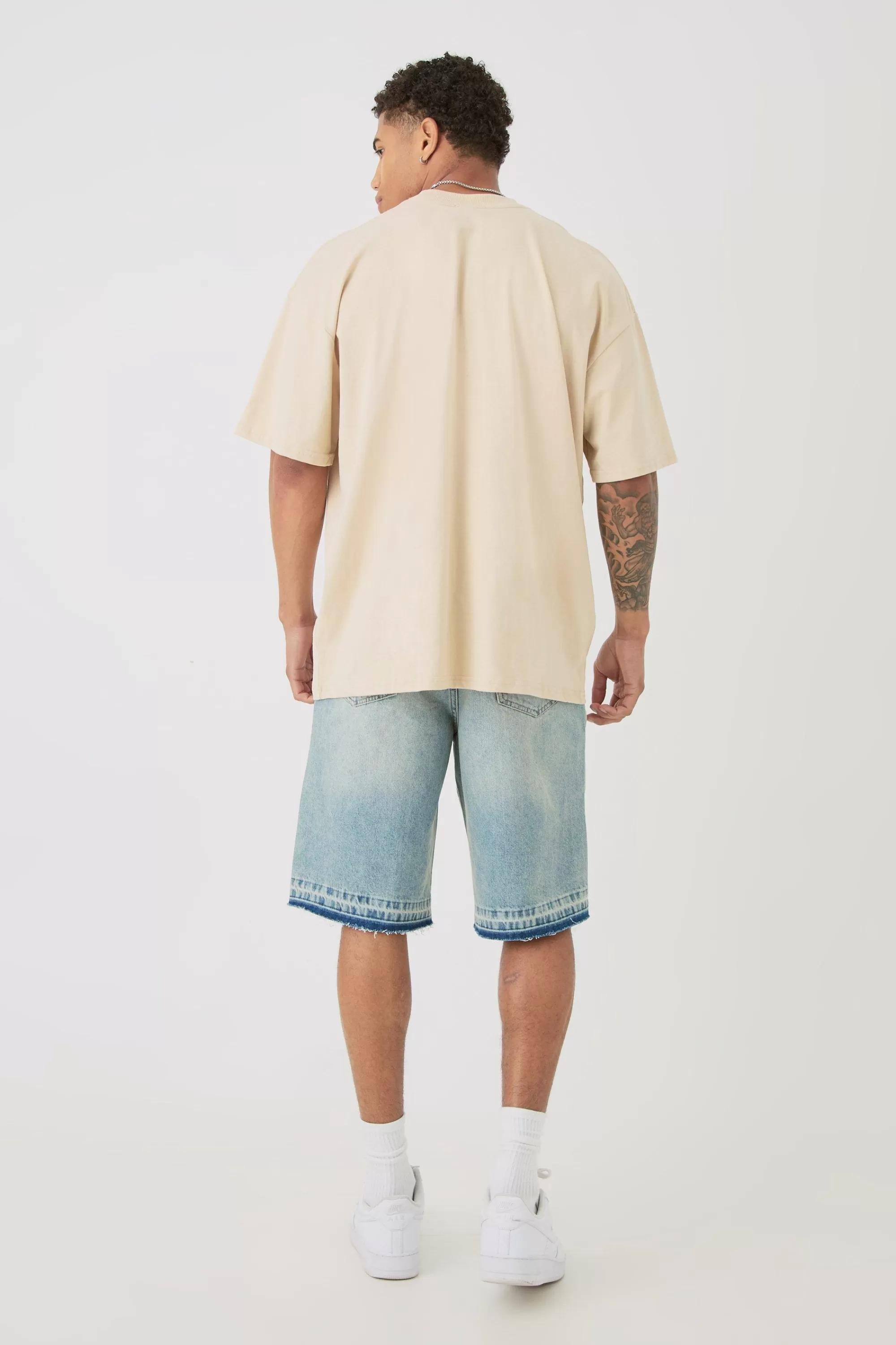 boohooMAN Oversized Extended Neck Heavyweight Official Bird Graphic T-shirt | UK sand Hot