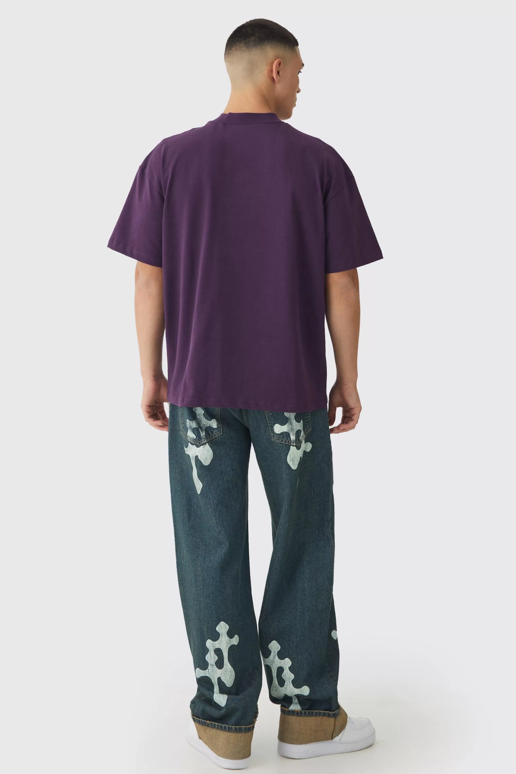 boohooMAN Oversized Extended Neck Large Scale Till Dawn Print T-Shirt | UK purple Online