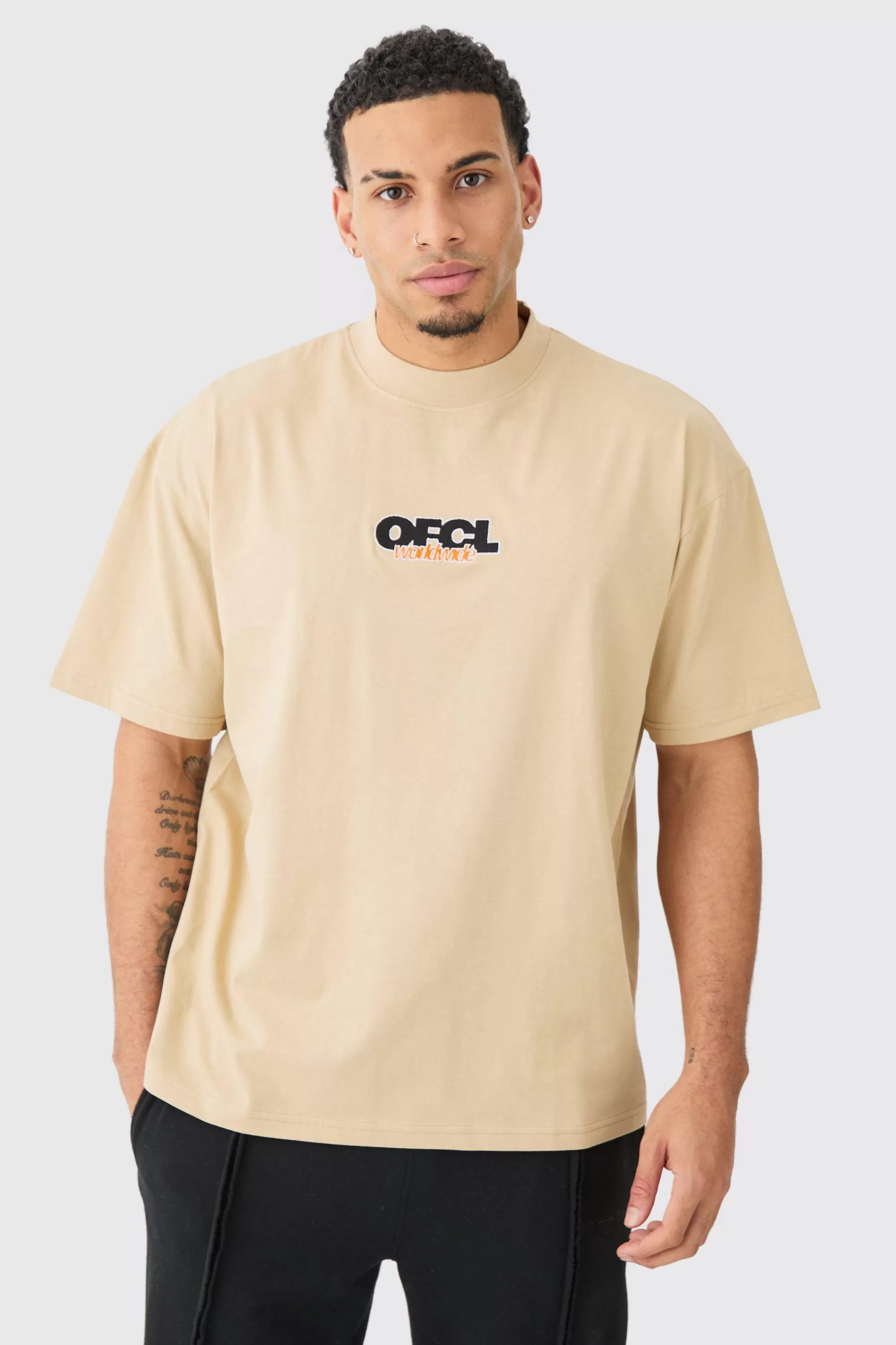 boohooMAN Oversized Extended Neck OFCL T-shirt | UK sand Online