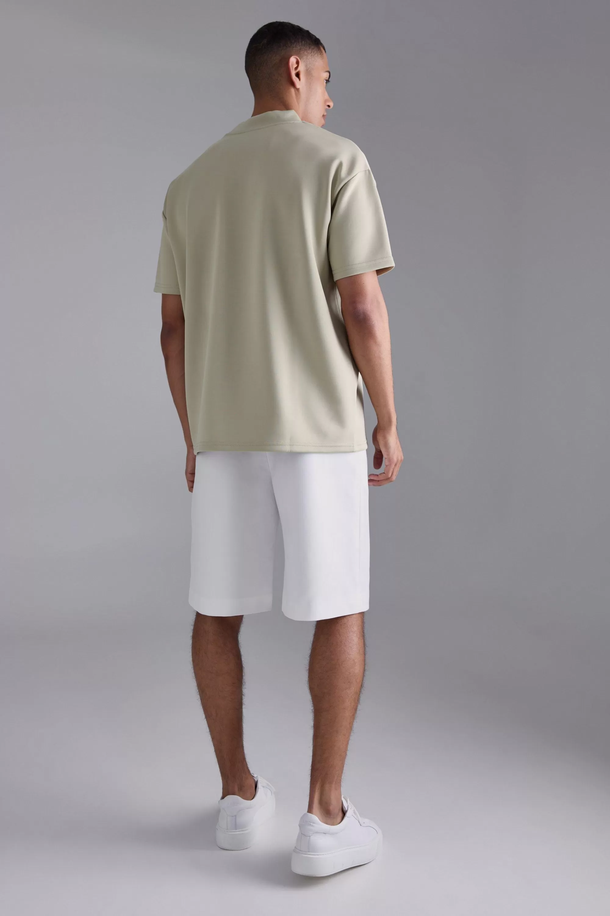 boohooMAN Oversized Extended Neck Scuba T-shirt | UK khaki Shop