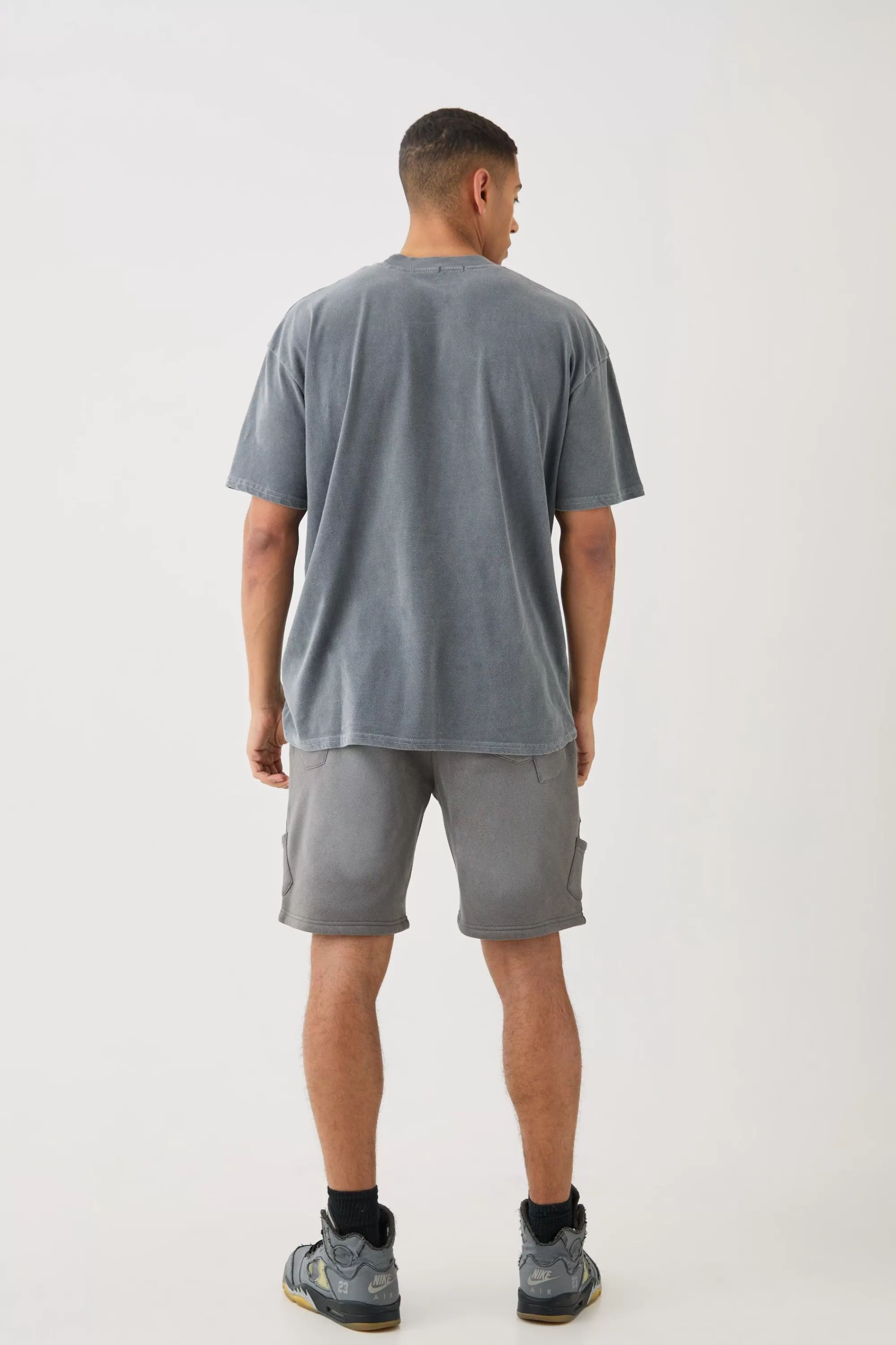 boohooMAN Oversized Extended Neck Space Puff Print T-shirt | UK charcoal Sale