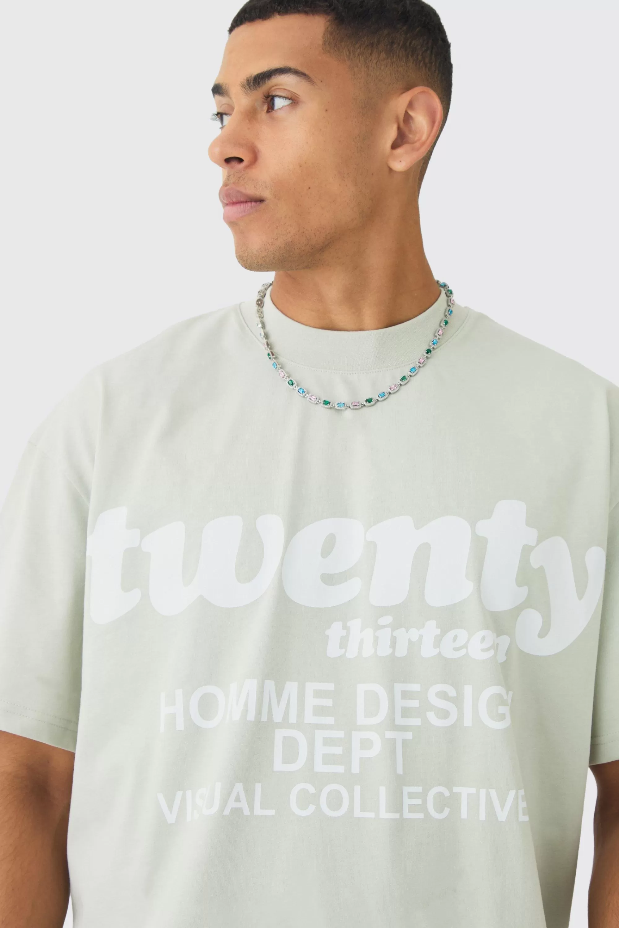 boohooMAN Oversized Extended Neck Twenty Graphic T-shirt | UK khaki Fashion