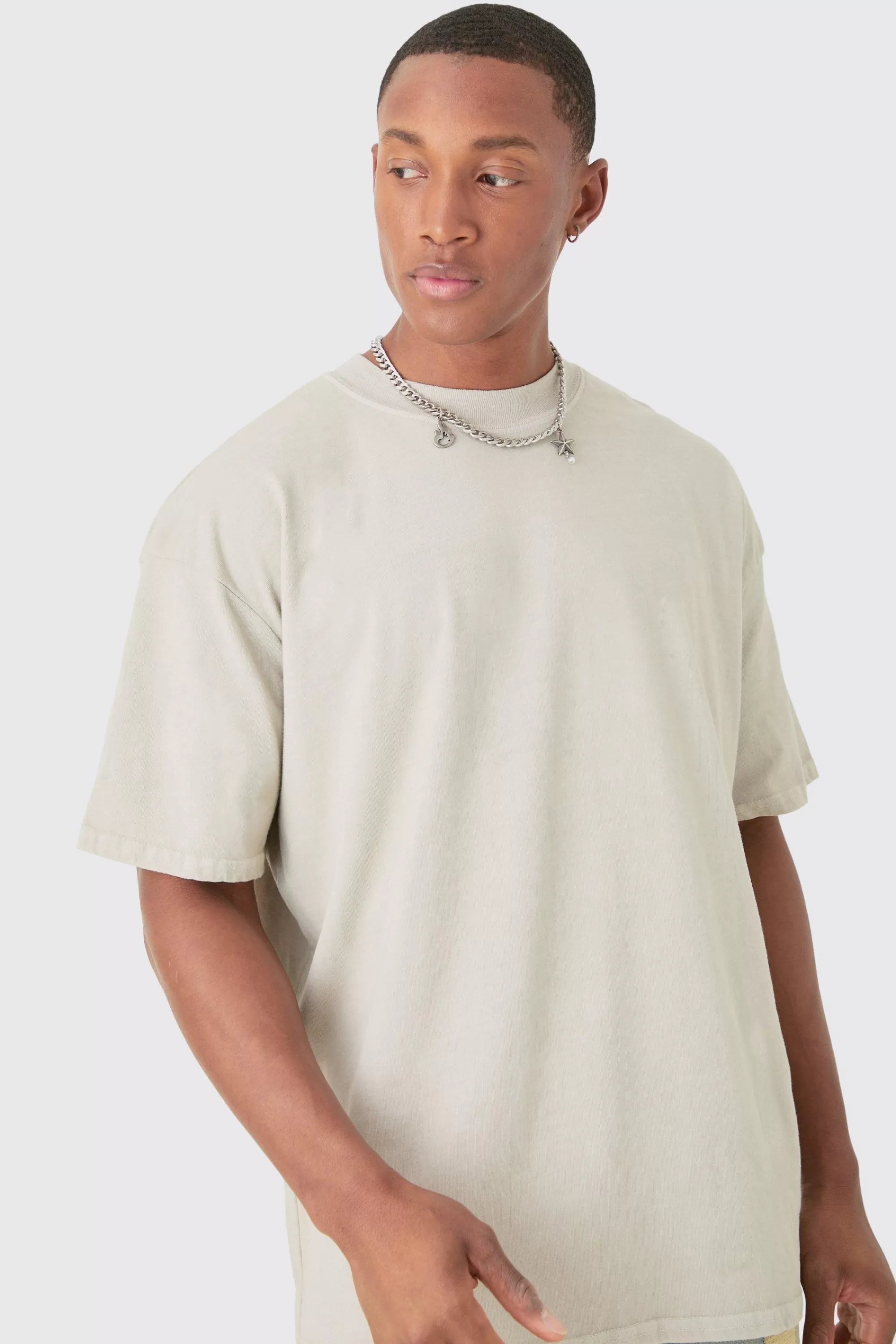 boohooMAN Oversized Extended Neck Wash Renaissance Back Print T-shirt | UK sand Cheap