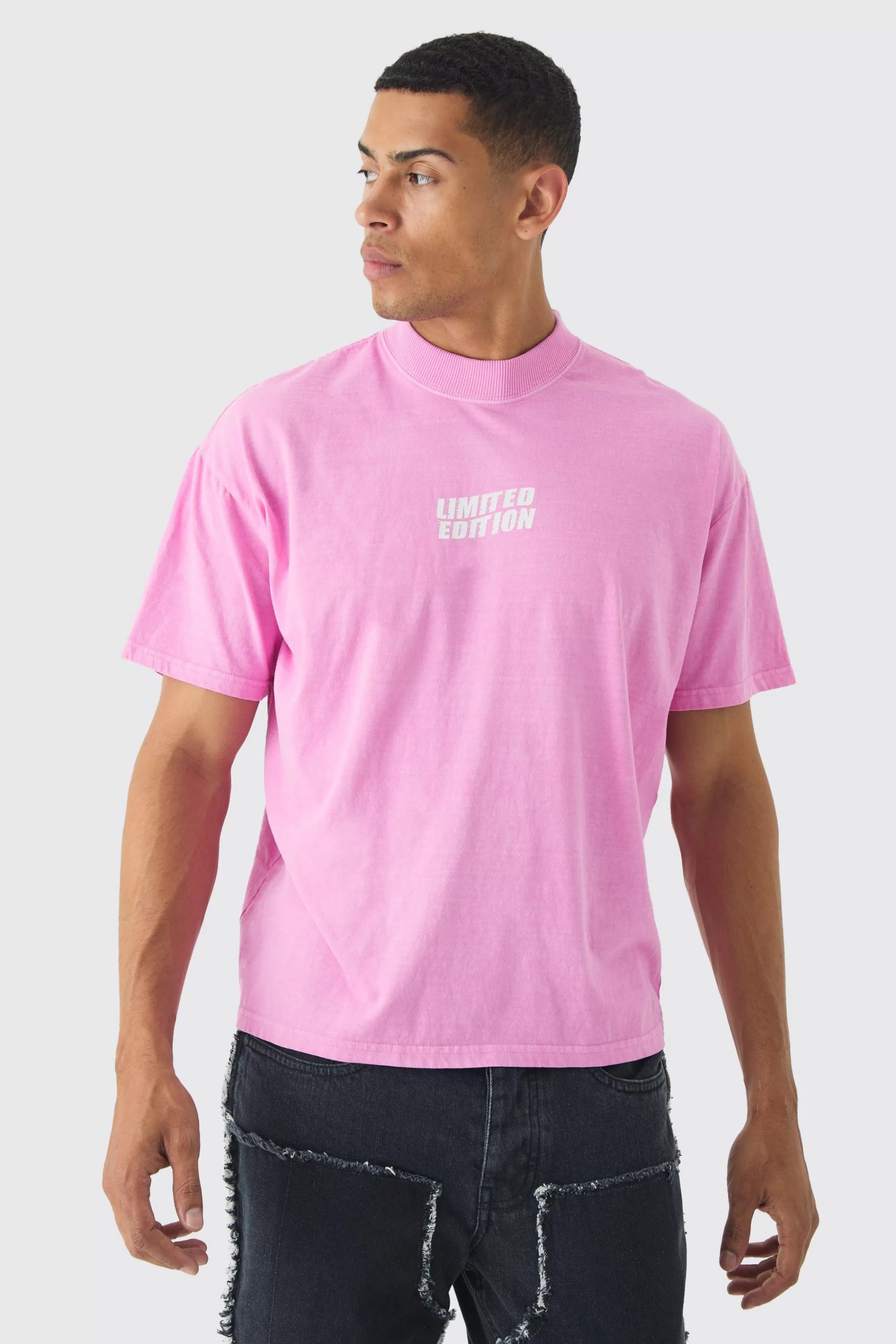 boohooMAN Oversized Extended Neck Washed Limited Edition T-Shirt | UK pink Flash Sale