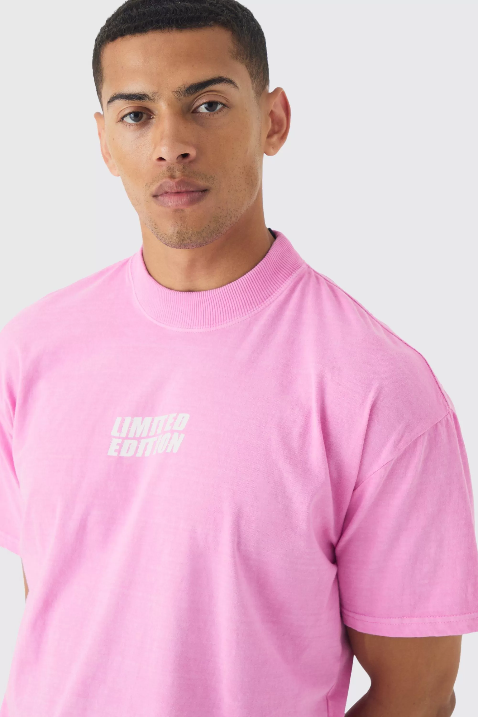 boohooMAN Oversized Extended Neck Washed Limited Edition T-Shirt | UK pink Flash Sale
