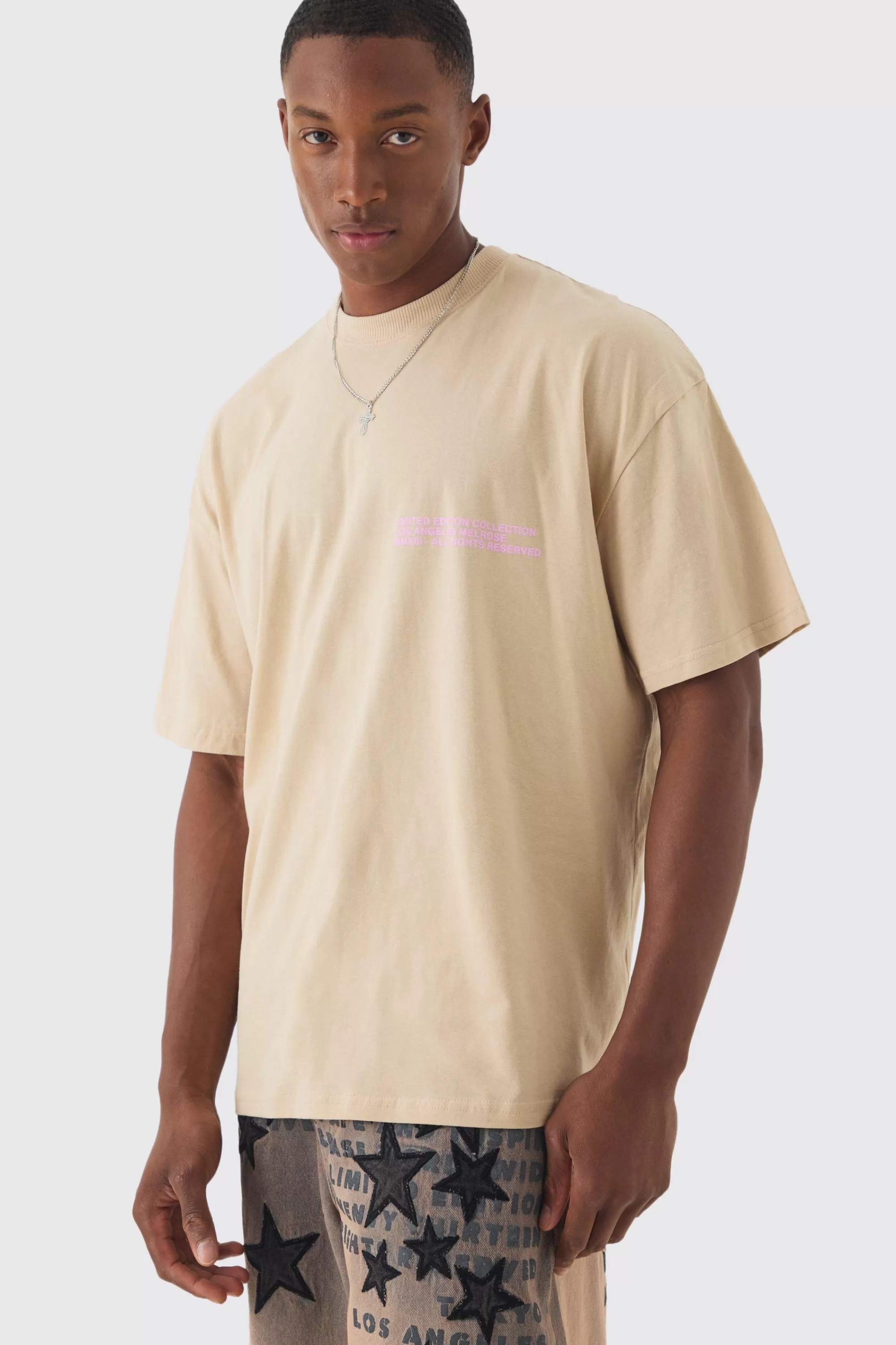 boohooMAN Oversized Extended Neck Washed Limited Edition T-shirt | UK sand Clearance