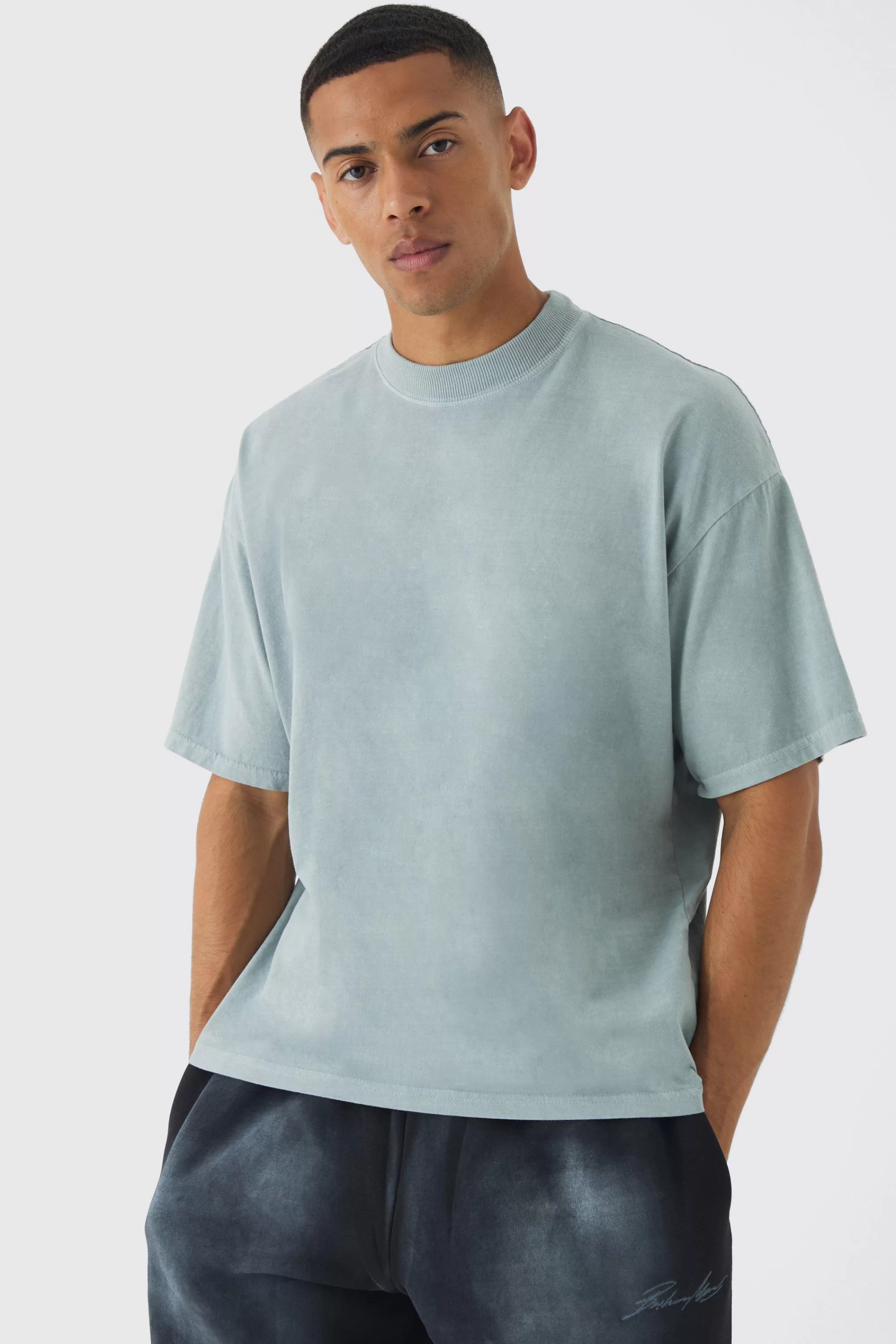 boohooMAN Oversized Extended Neck Washed T-shirt | UK grey Fashion