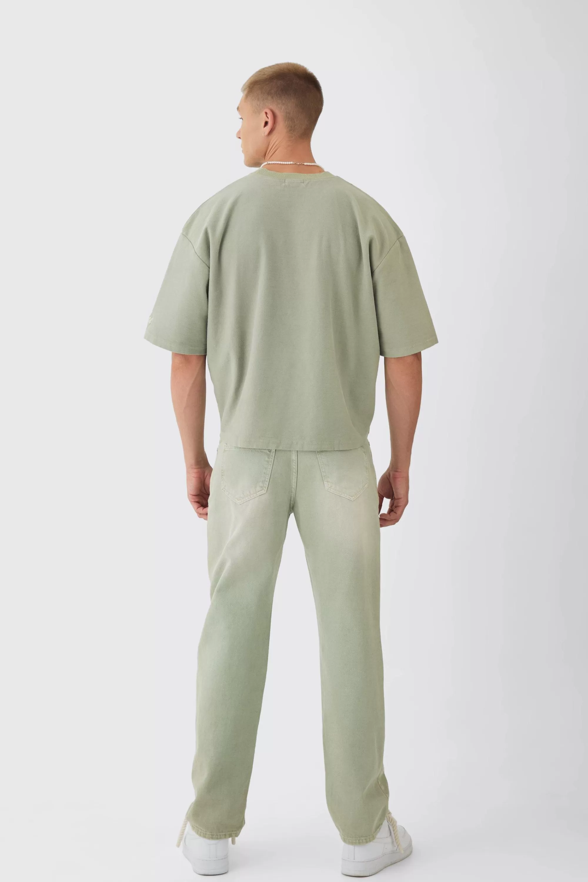 boohooMAN Oversized Extra Boxy Half Sleeve Reverse Loopback T-shirt | UK khaki Best