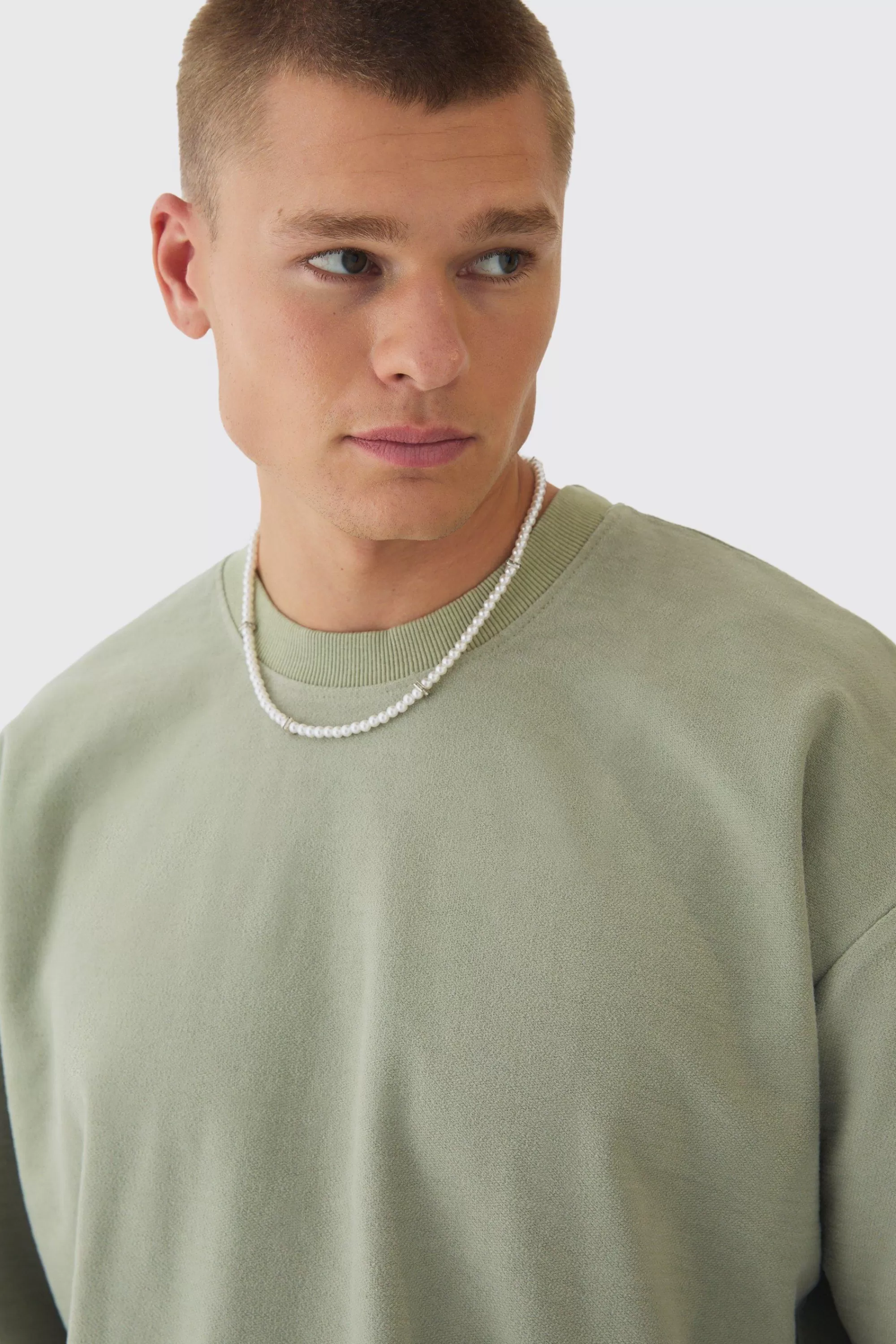 boohooMAN Oversized Extra Boxy Half Sleeve Reverse Loopback T-shirt | UK khaki Best