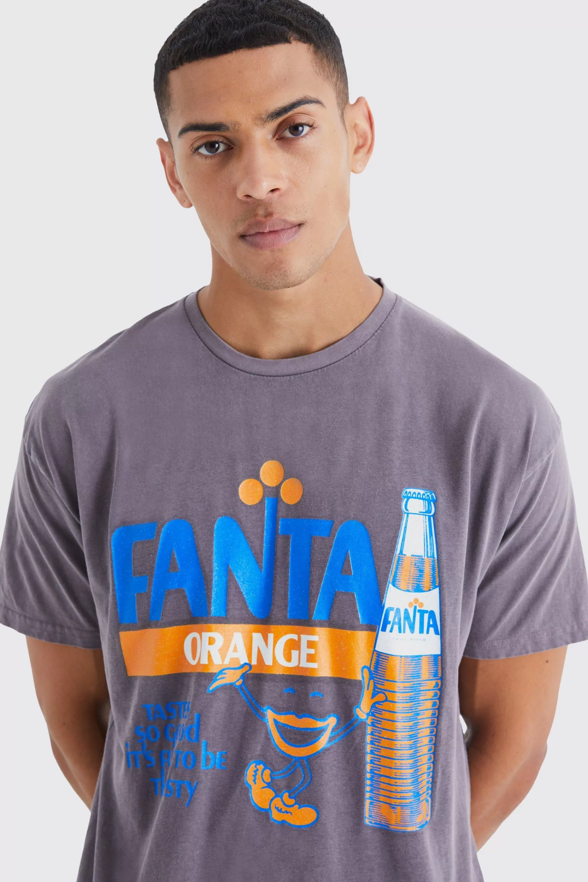 boohooMAN Oversized Fanta Orange Wash License T-shirt | UK brown New