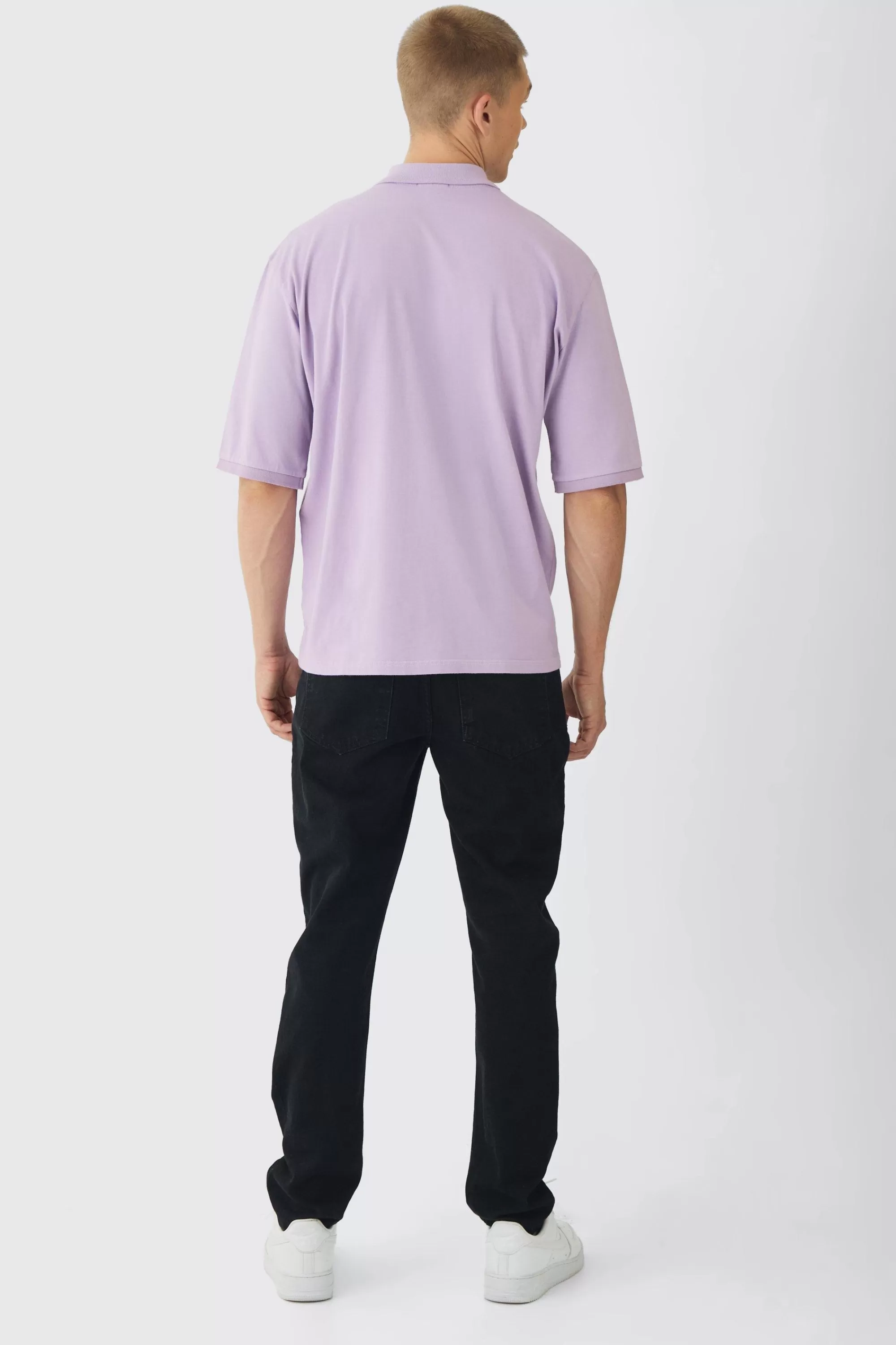 boohooMAN Oversized Half Sleeve Golf Wash Polo | UK blue Sale