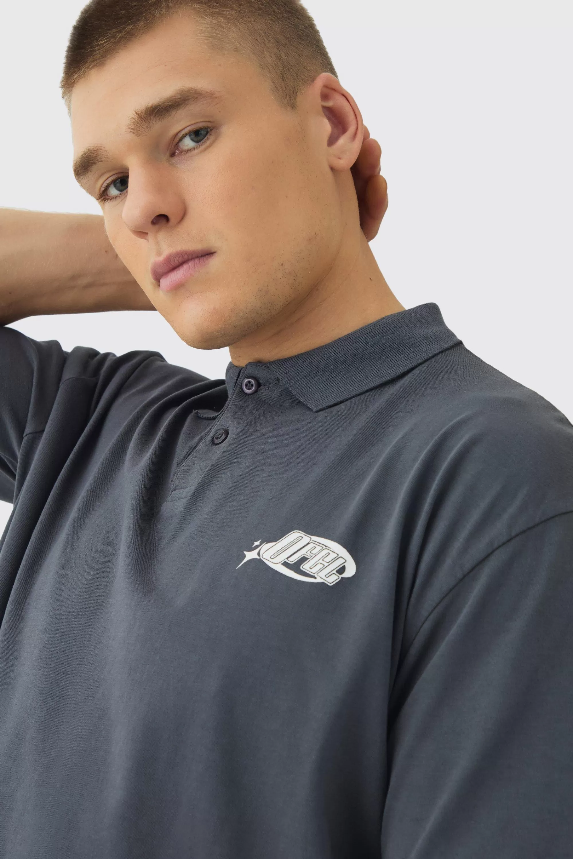 boohooMAN Oversized Half Sleeve Golf Wash Polo | UK grey Hot