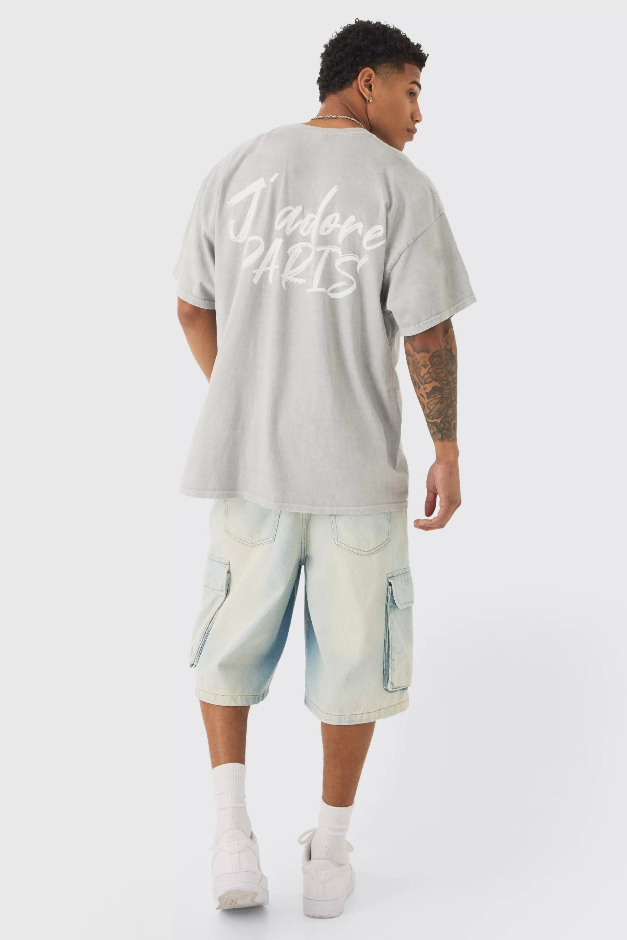 boohooMAN Oversized J'adore Paris Print T-shirt | UK grey Outlet