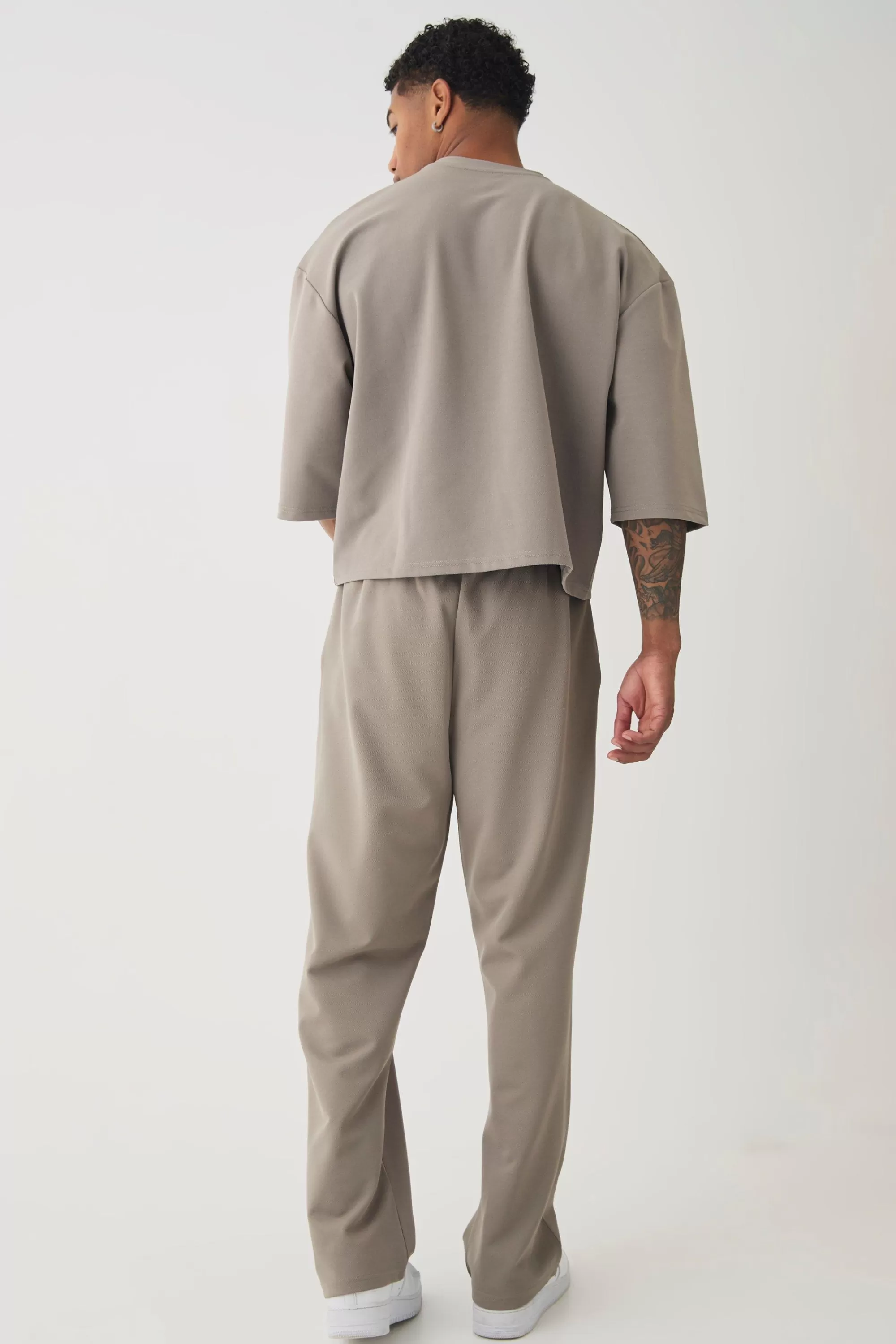 boohooMAN Oversized Jersey Twill Extra Boxy Half Sleeve T-shirt | UK taupe Cheap